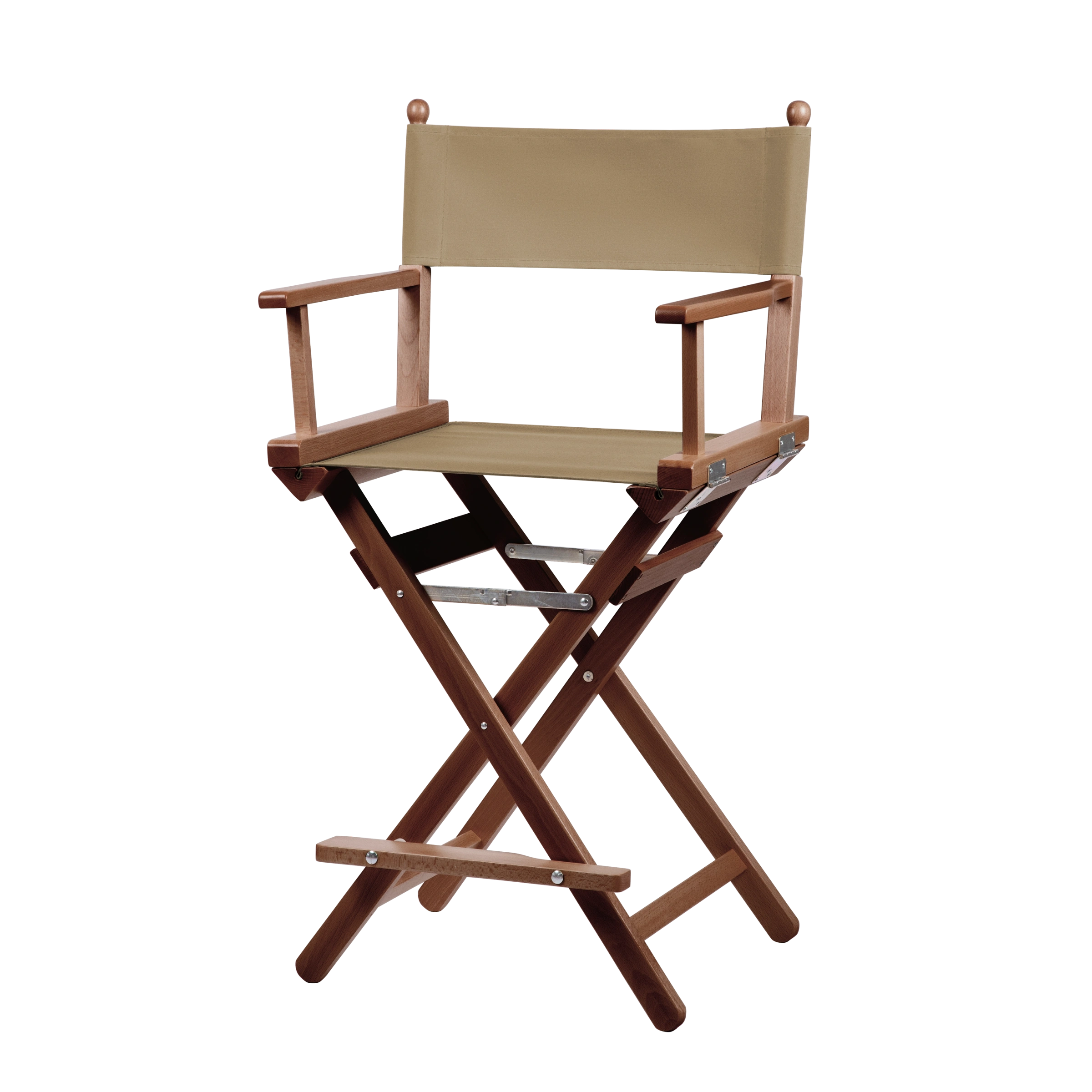 Regiestuhl Sydney aus braunem Buchenholz mit Bezug in grau-beige, Seitenansicht
#Classic | Set (Farbe)_grau-beige