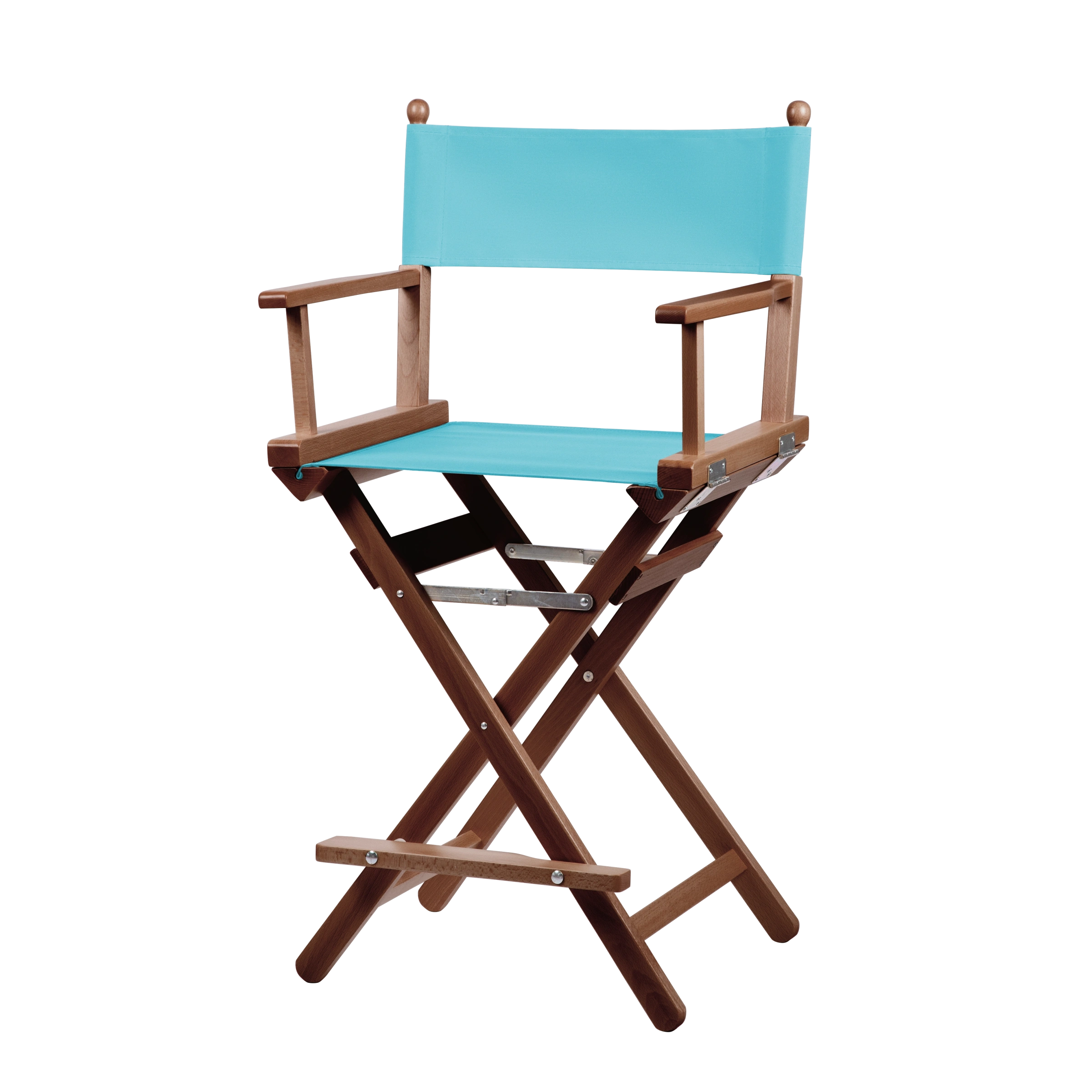 Regiestuhl Sydney aus braunem Buchenholz mit hellblauem Bezug, Seitenansicht
#Classic | Set (Farbe)_hellblau