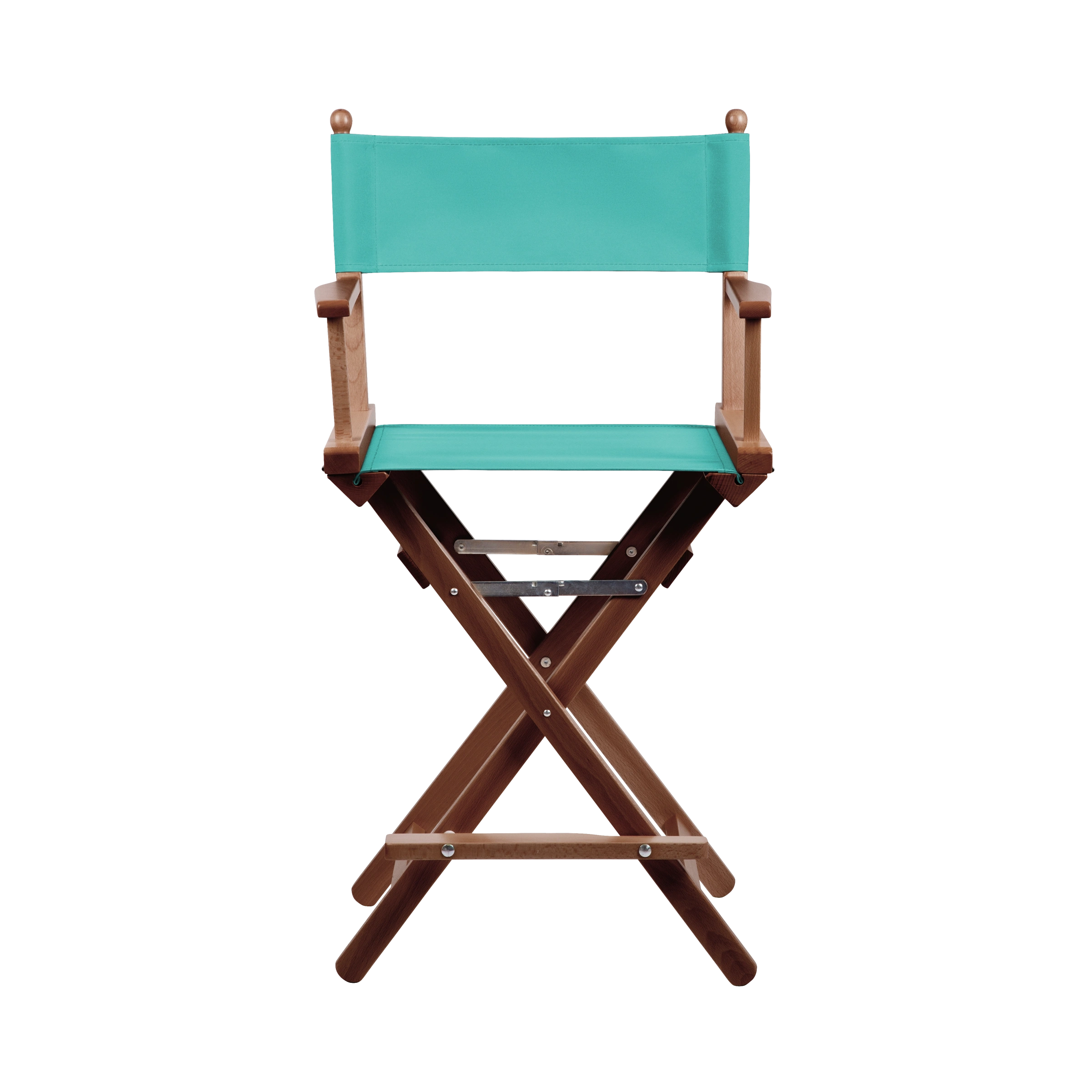 Regiestuhl Sydney aus braunem Buchenholz mit türkisem Bezug, Frontalansicht
#Classic | Set (Farbe)_türkis