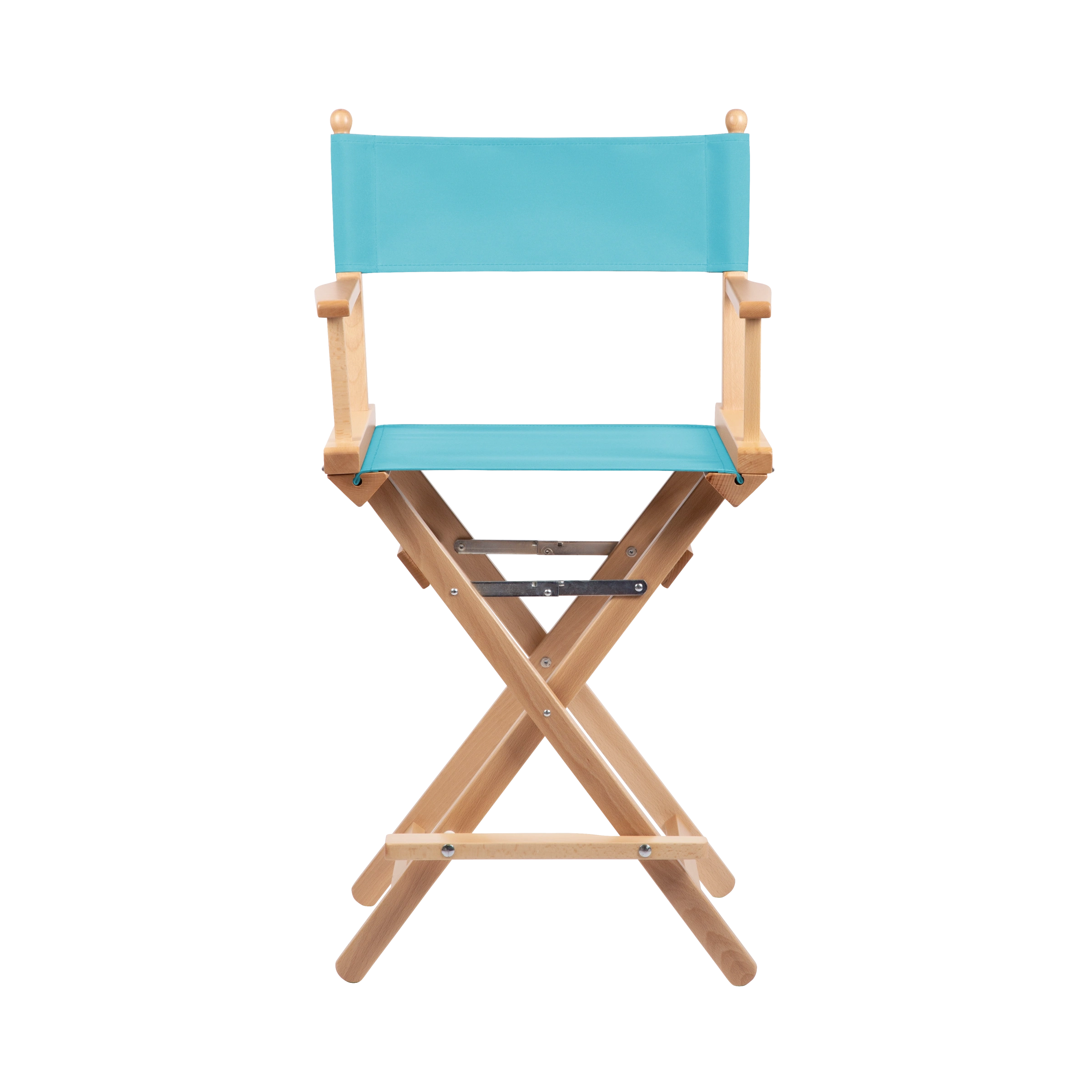 Regiestuhl Sydney aus naturfarbenem Buchenholz mit hellblauem Bezug, Frontalansicht
#Classic | Set (Farbe)_hellblau