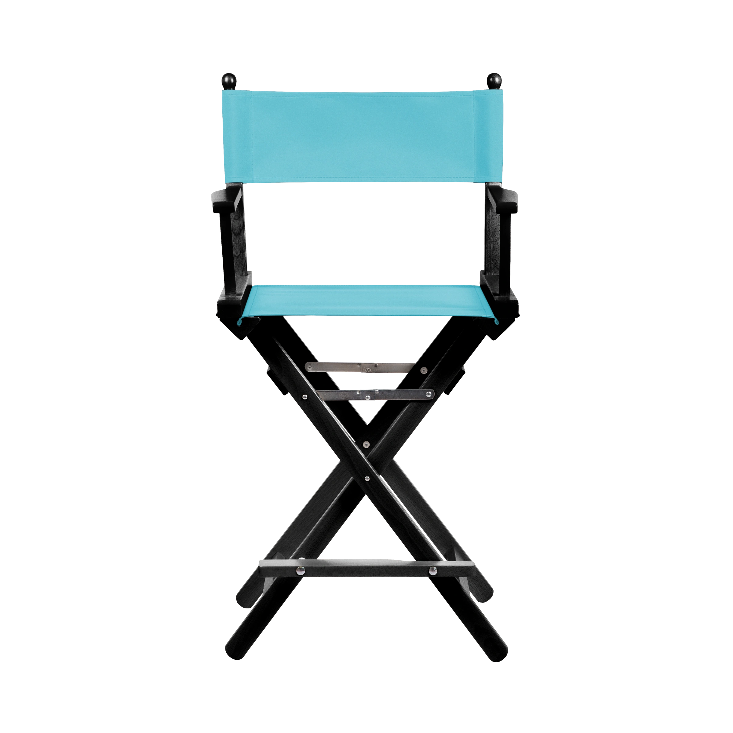 Regiestuhl Sydney aus schwarzem Buchenholz mit hellblauem Bezug, Frontalansicht
#Classic | Set (Farbe)_hellblau