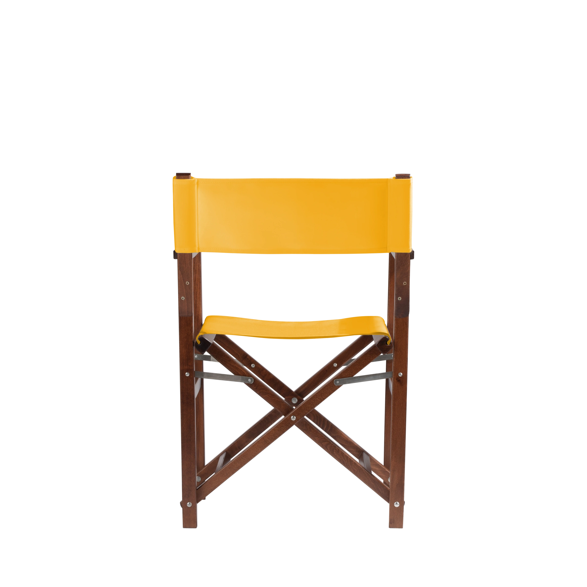 Regiestuhl Woody aus braunem Buchenholz mit gelbem Bezug, Rückansicht
#Classic | Set (Farbe)_gelb