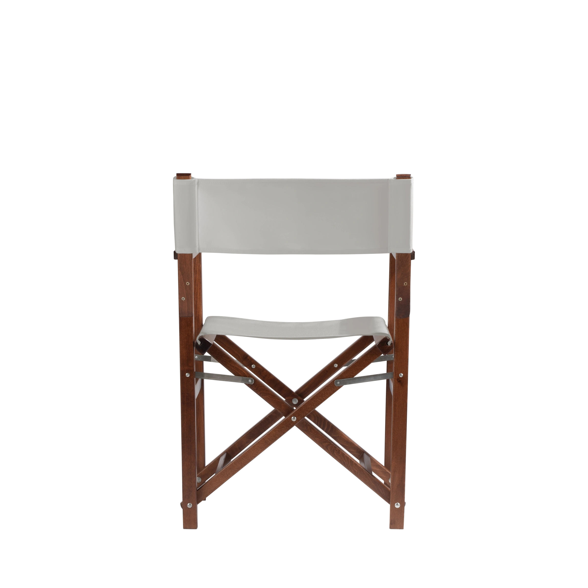 Regiestuhl Woody aus braunem Buchenholz mit hellgrauem Bezug, Rückansicht
#Classic | Set (Farbe)_hellgrau