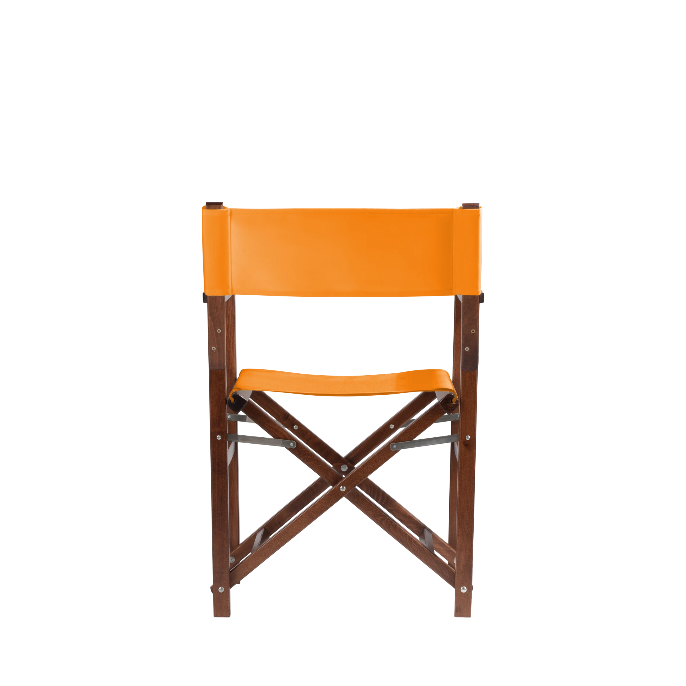 Regiestuhl Woody aus braunem Buchenholz mit Bezug in mandarine, Rückansicht
#Classic | Set (Farbe)_mandarine
