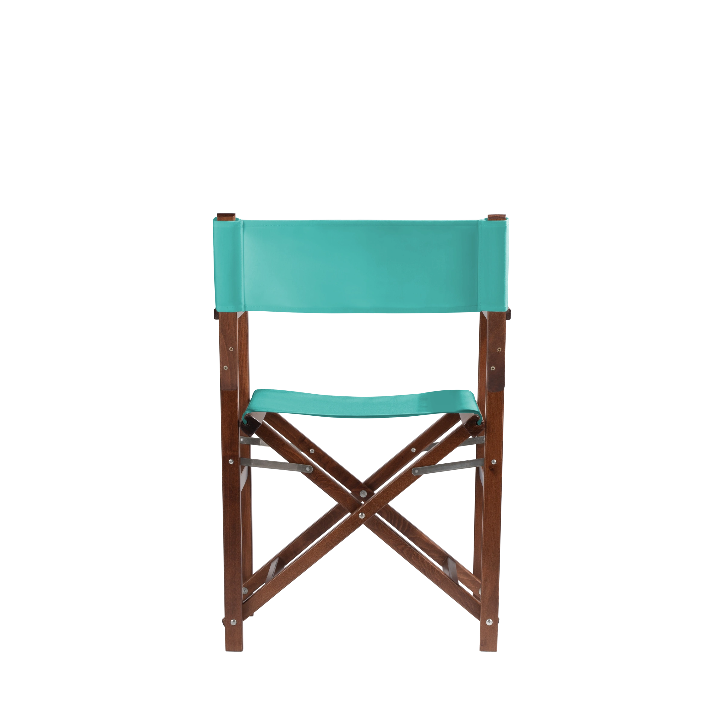 Regiestuhl Woody aus braunem Buchenholz mit türkisem Bezug, Rückansicht
#Classic | Set (Farbe)_türkis