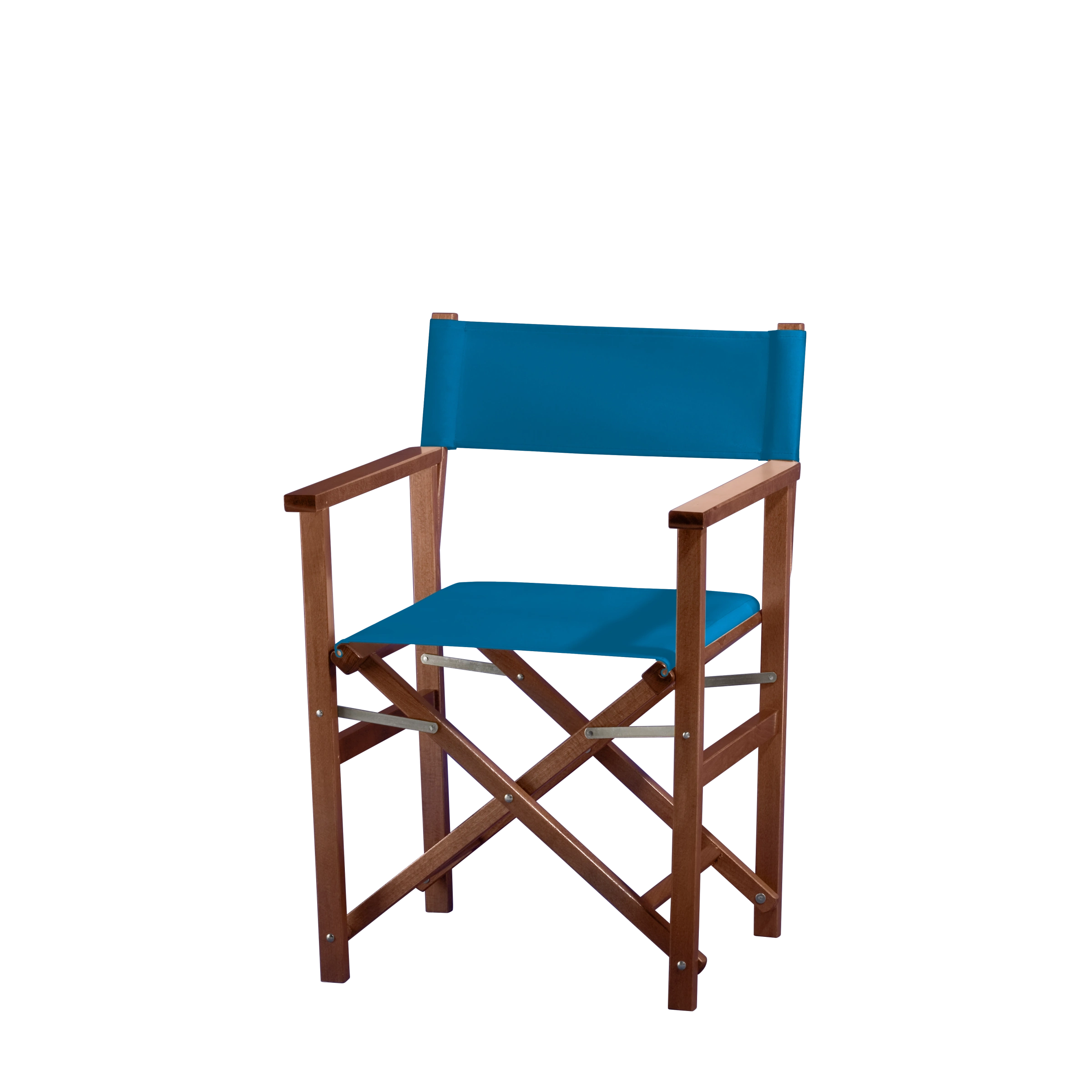 Regiestuhl Woody aus braunem Buchenholz mit blauem Bezug, Seitenansicht
#Classic | Set (Farbe)_blau