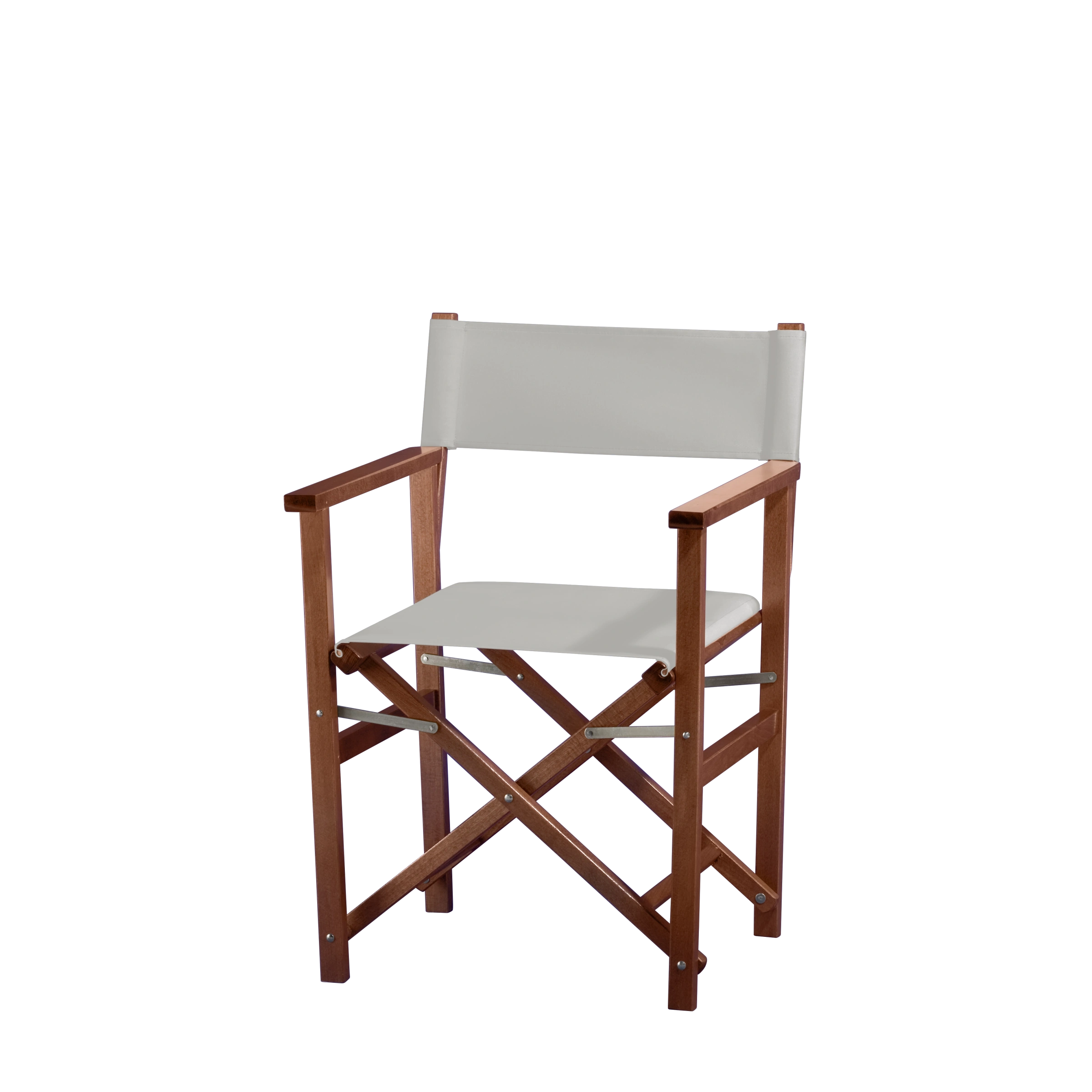 Regiestuhl Woody aus braunem Buchenholz mit hellgrauem Bezug, Seitenansicht
#Classic | Set (Farbe)_hellgrau