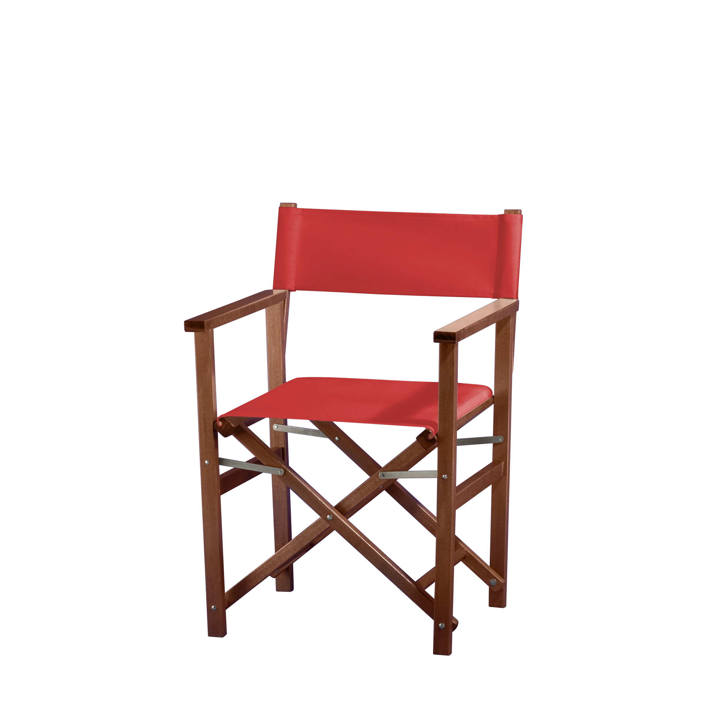 Regiestuhl Woody aus braunem Buchenholz mit Bezug in rivarot, Seitenansicht
#Classic | Set (Farbe)_rivarot