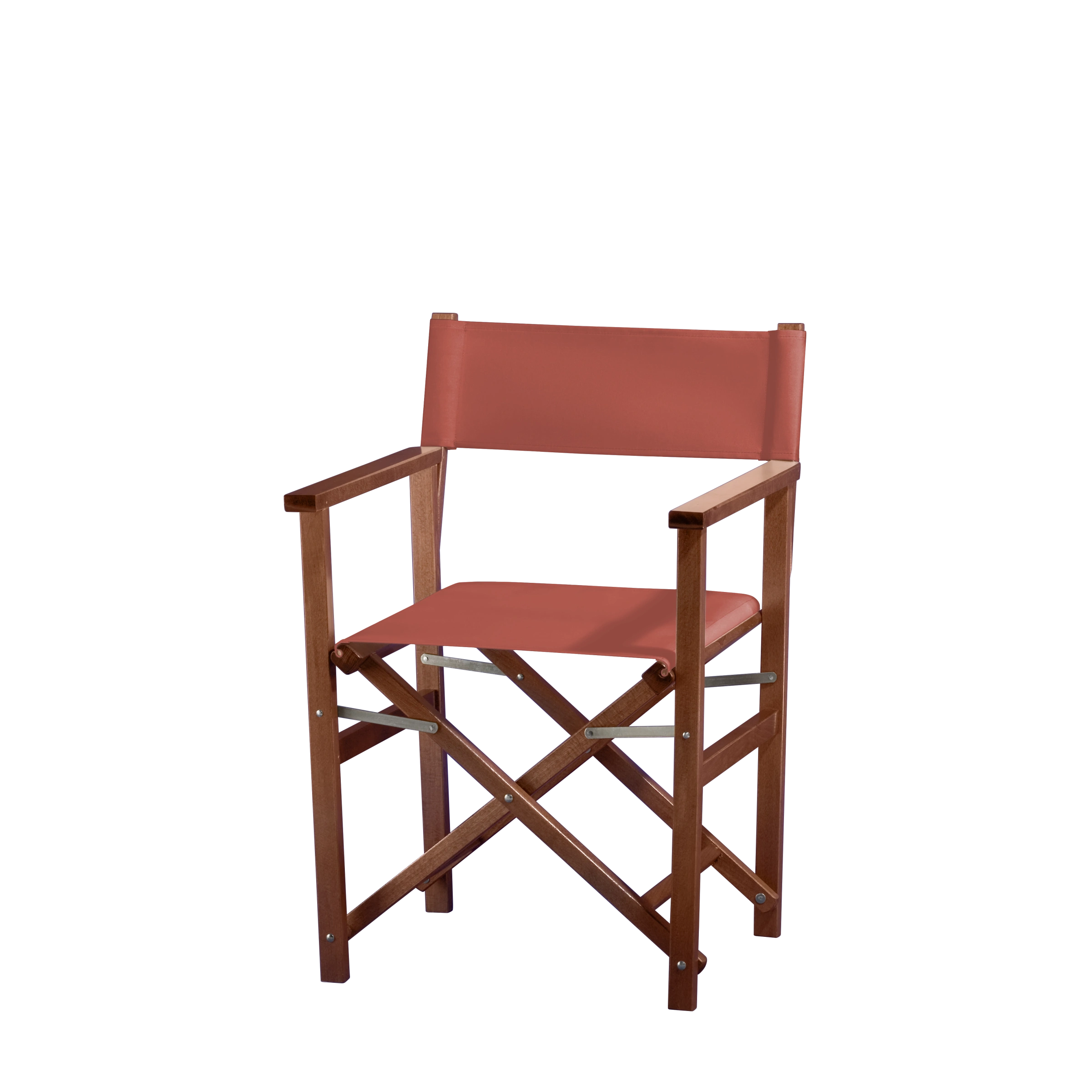 Regiestuhl Woody aus braunem Buchenholz mit Bezug in terracotta, Seitenansicht
#Classic | Set (Farbe)_terracotta