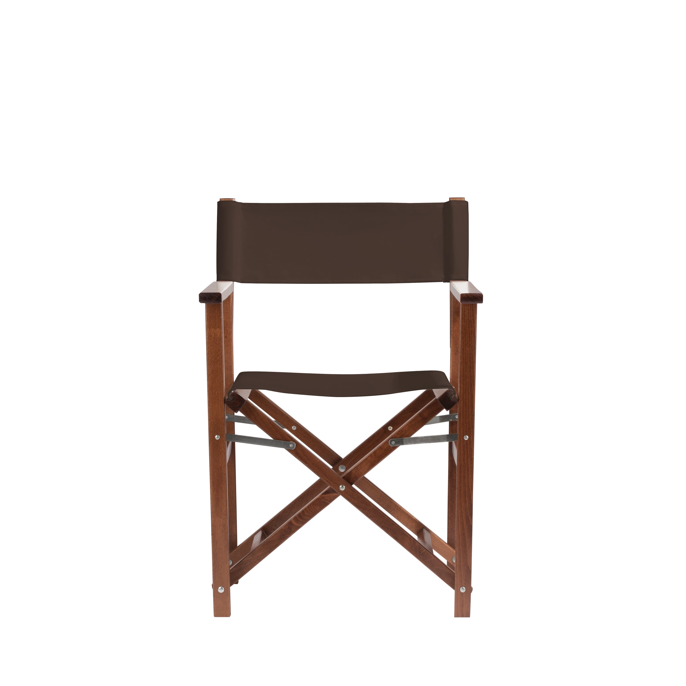 Regiestuhl Woody aus braunem Buchenholz mit Bezug in caffé, Frontalansicht
#Classic | Set (Farbe)_caffé