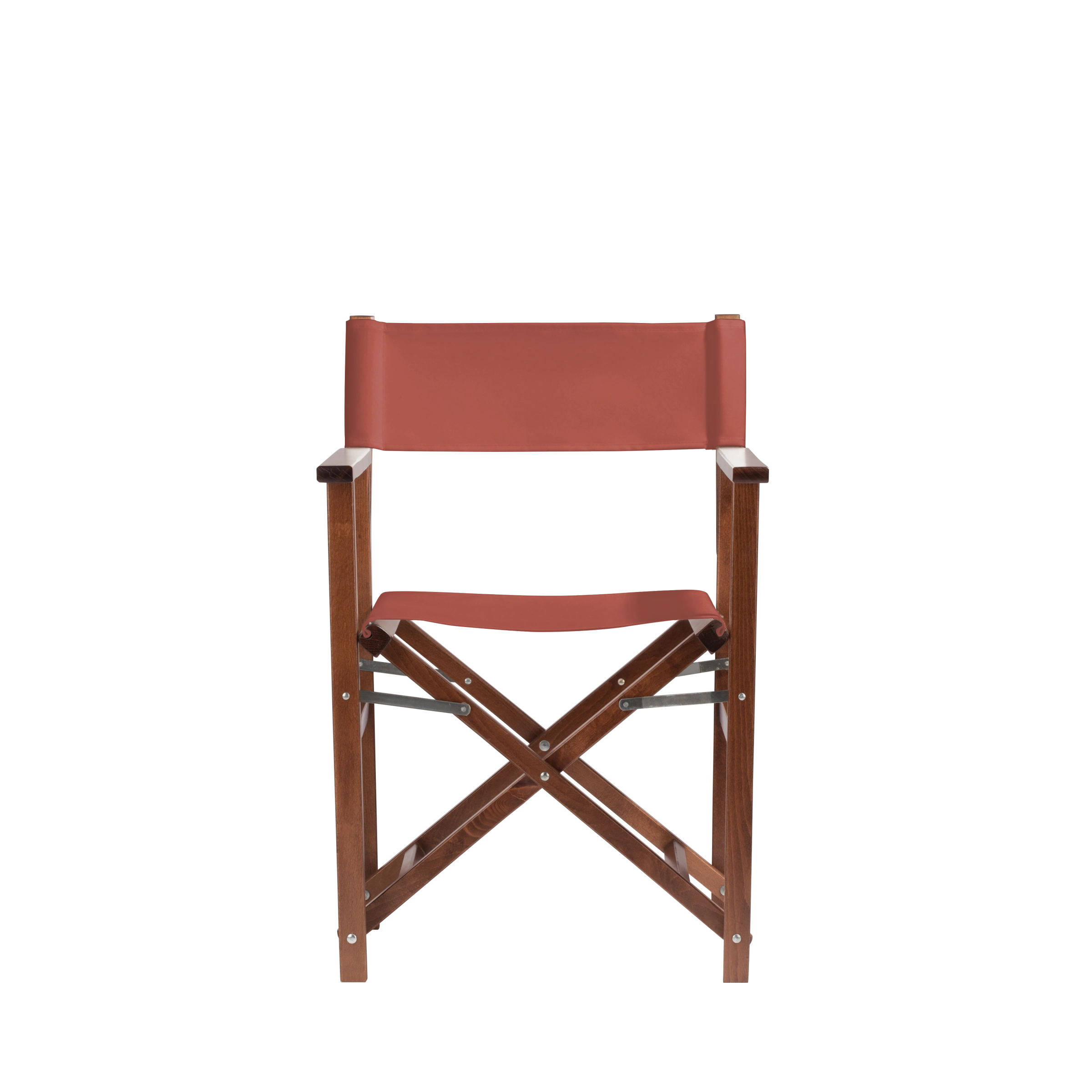 Regiestuhl Woody aus braunem Buchenholz mit Bezug in terracotta, Frontalansicht
#Classic | Set (Farbe)_terracotta