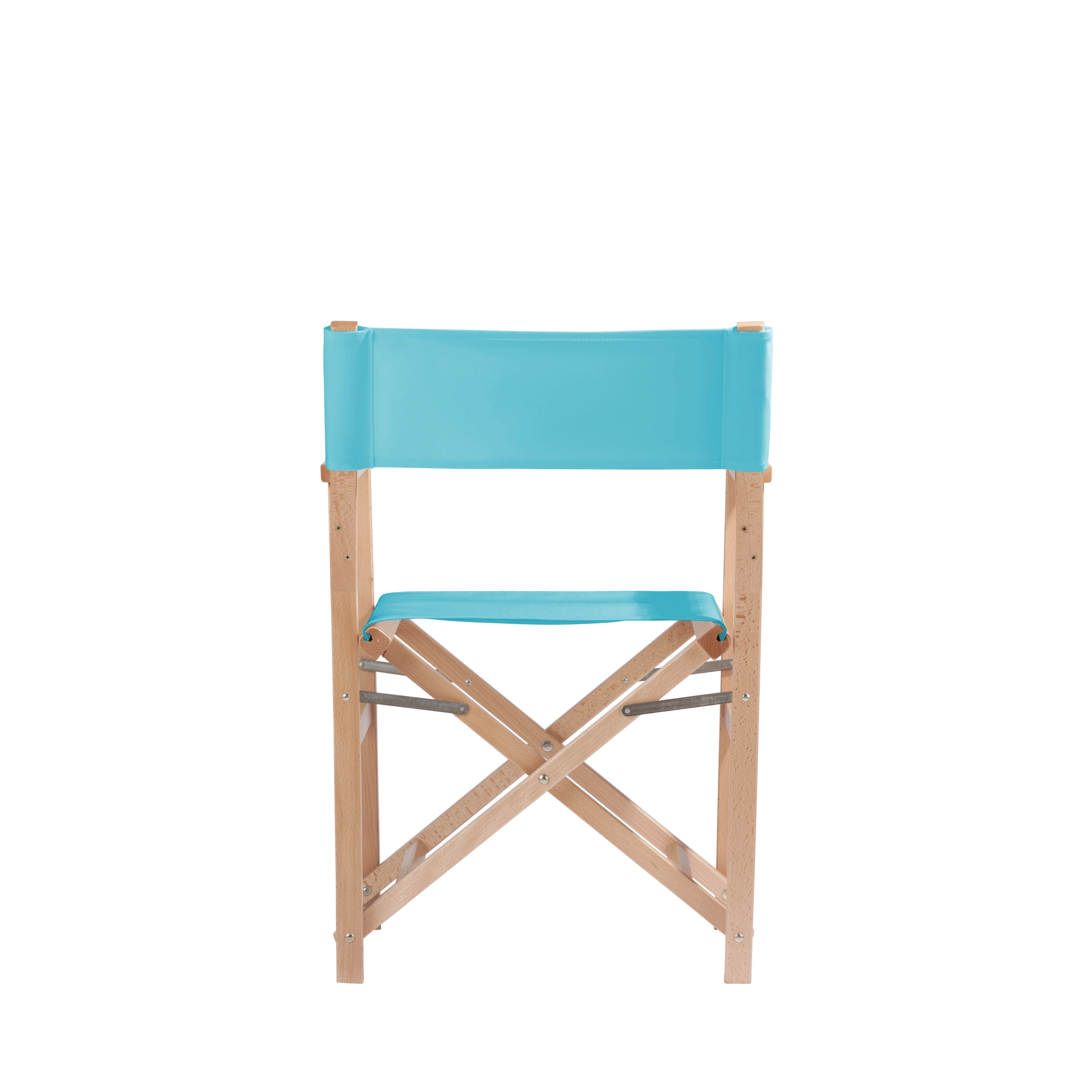 Regiestuhl Woody aus naturfarbenem Buchenholz mit hellblauem Bezug, Rückansicht
#Classic | Set (Farbe)_hellblau