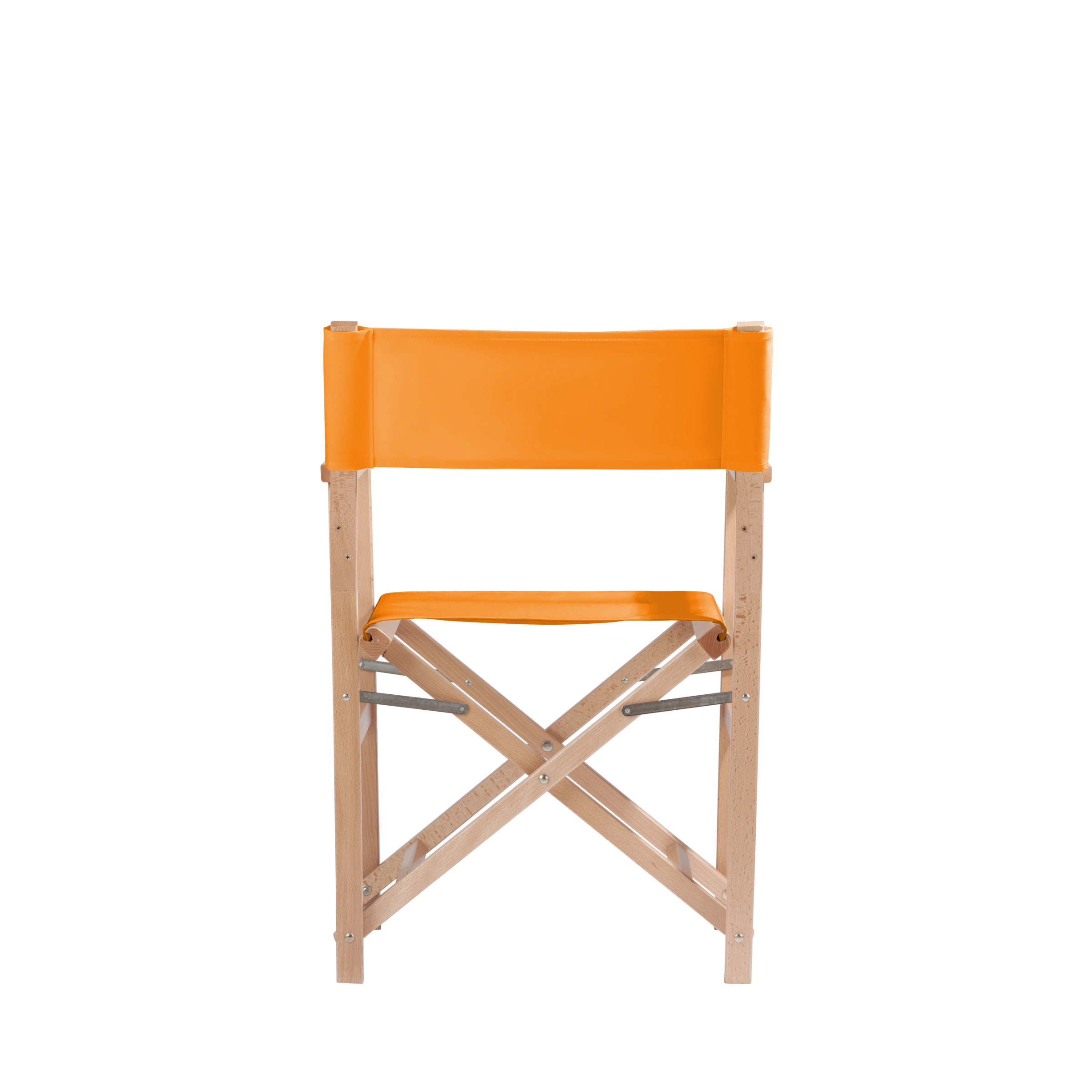 Regiestuhl Woody aus naturfarbenem Buchenholz mit Bezug in mandarine, Rückansicht
#Classic | Set (Farbe)_mandarine