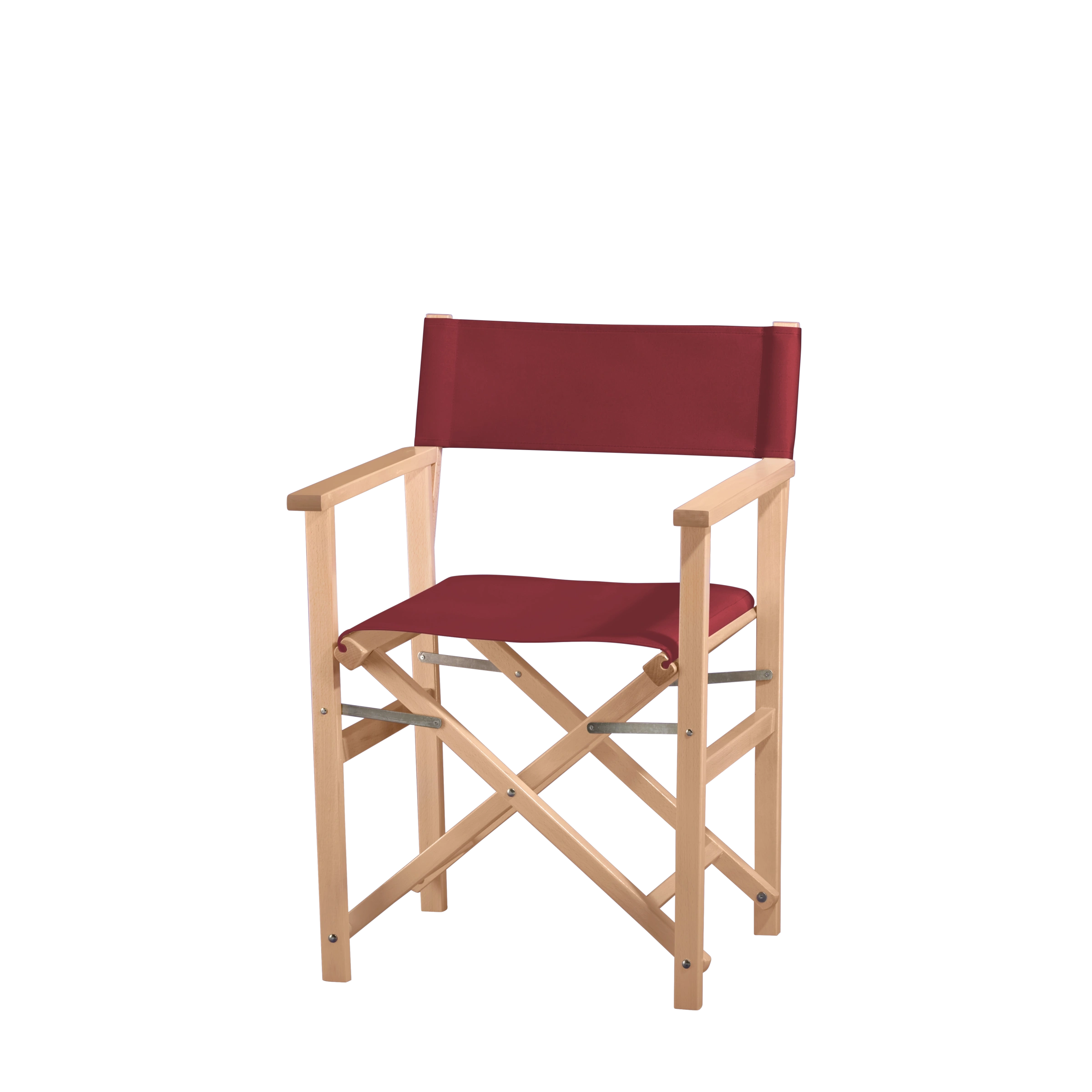 Regiestuhl Woody aus naturfarbenem Buchenholz mit Bezug in bordeaux, Seitenansicht
#Classic | Set (Farbe)_bordeaux