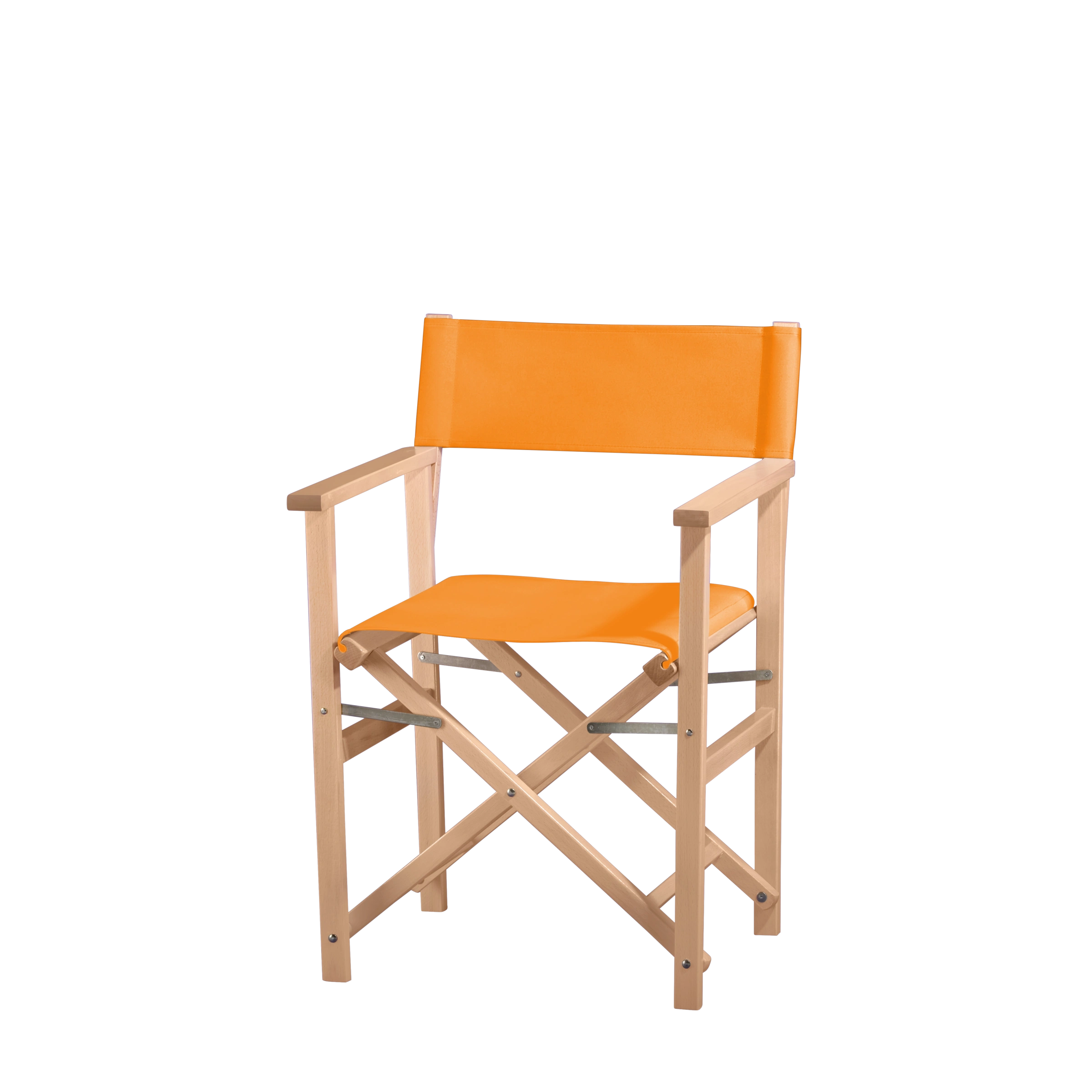 Regiestuhl Woody aus naturfarbenem Buchenholz mit Bezug in mandarine, Seitenansicht
#Classic | Set (Farbe)_mandarine