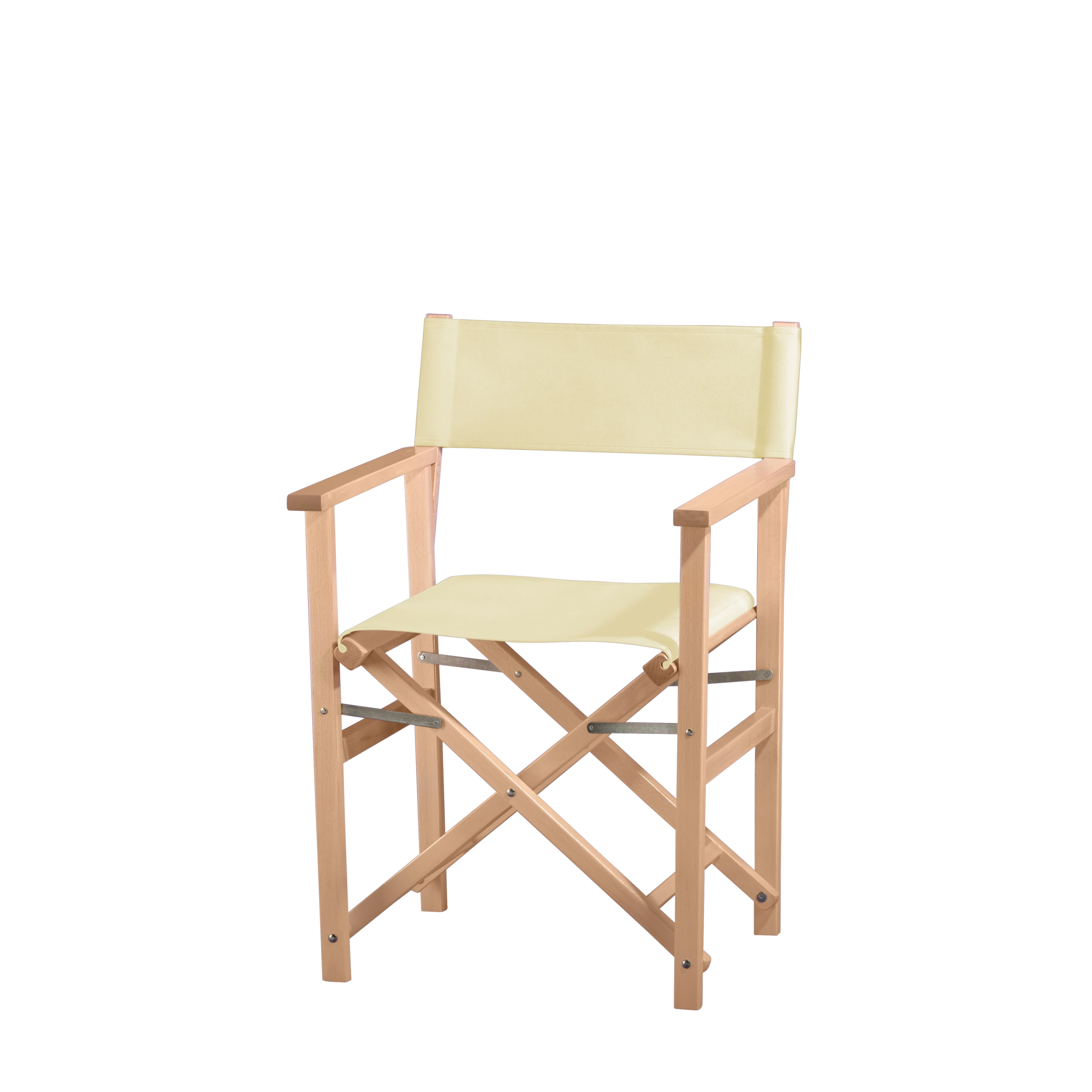 Regiestuhl Woody aus naturfarbenem Buchenholz mit Bezug in vanille, Seitenansicht
#Classic | Set (Farbe)_vanille