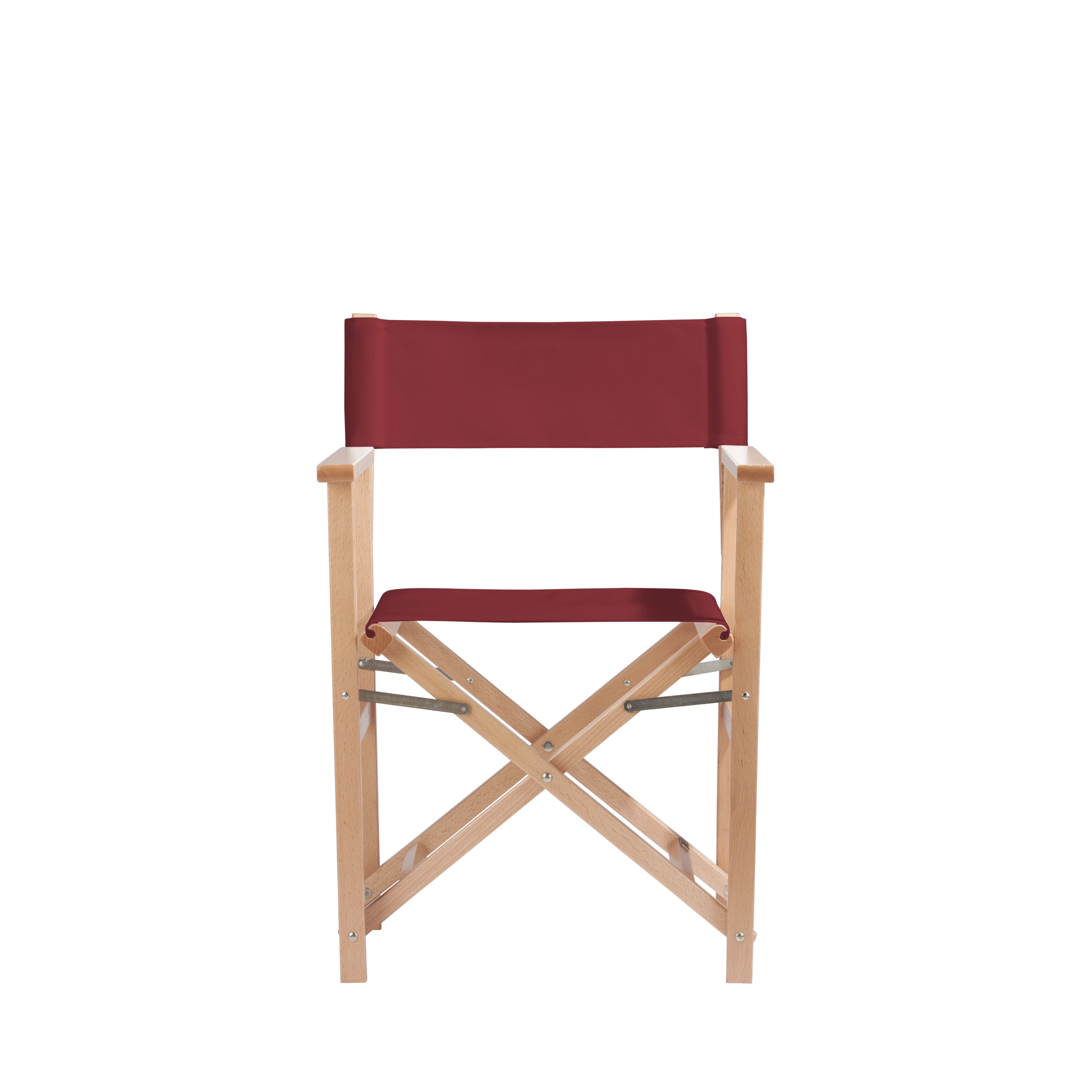 Regiestuhl Woody aus naturfarbenem Buchenholz mit Bezug in bordeaux, Frontalansicht
#Classic | Set (Farbe)_bordeaux