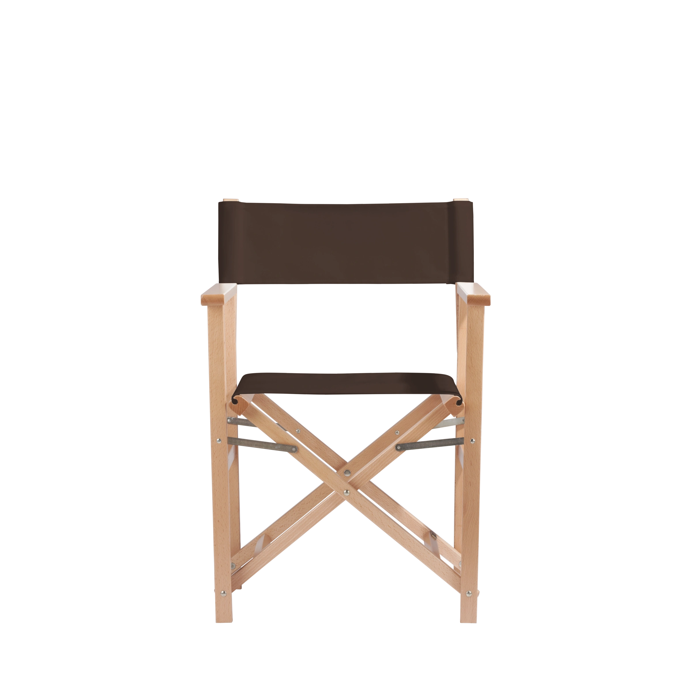 Regiestuhl Woody aus naturfarbenem Buchenholz mit Bezug in caffé, Frontalansicht
#Classic | Set (Farbe)_caffé