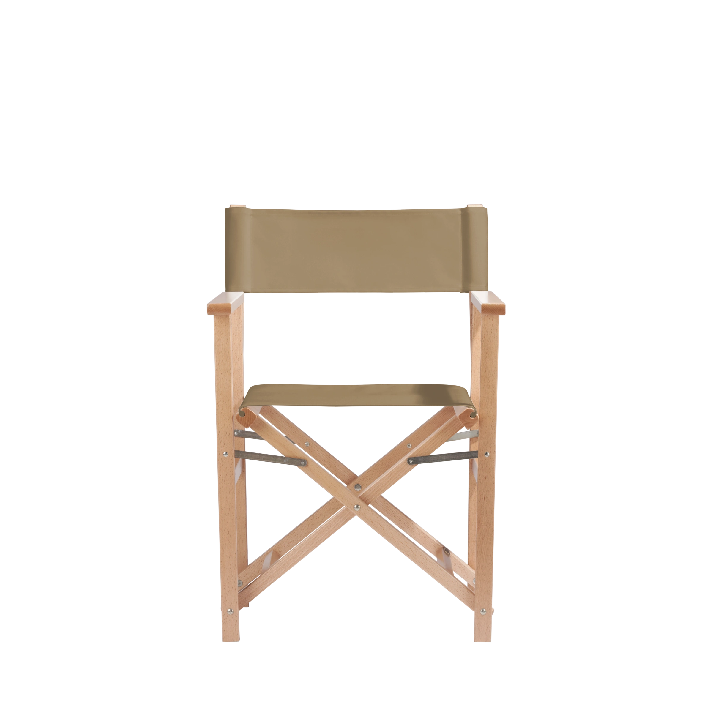 Regiestuhl Woody aus naturfarbenem Buchenholz mit Bezug in grau-beige, Frontalansicht
#Classic | Set (Farbe)_grau-beige