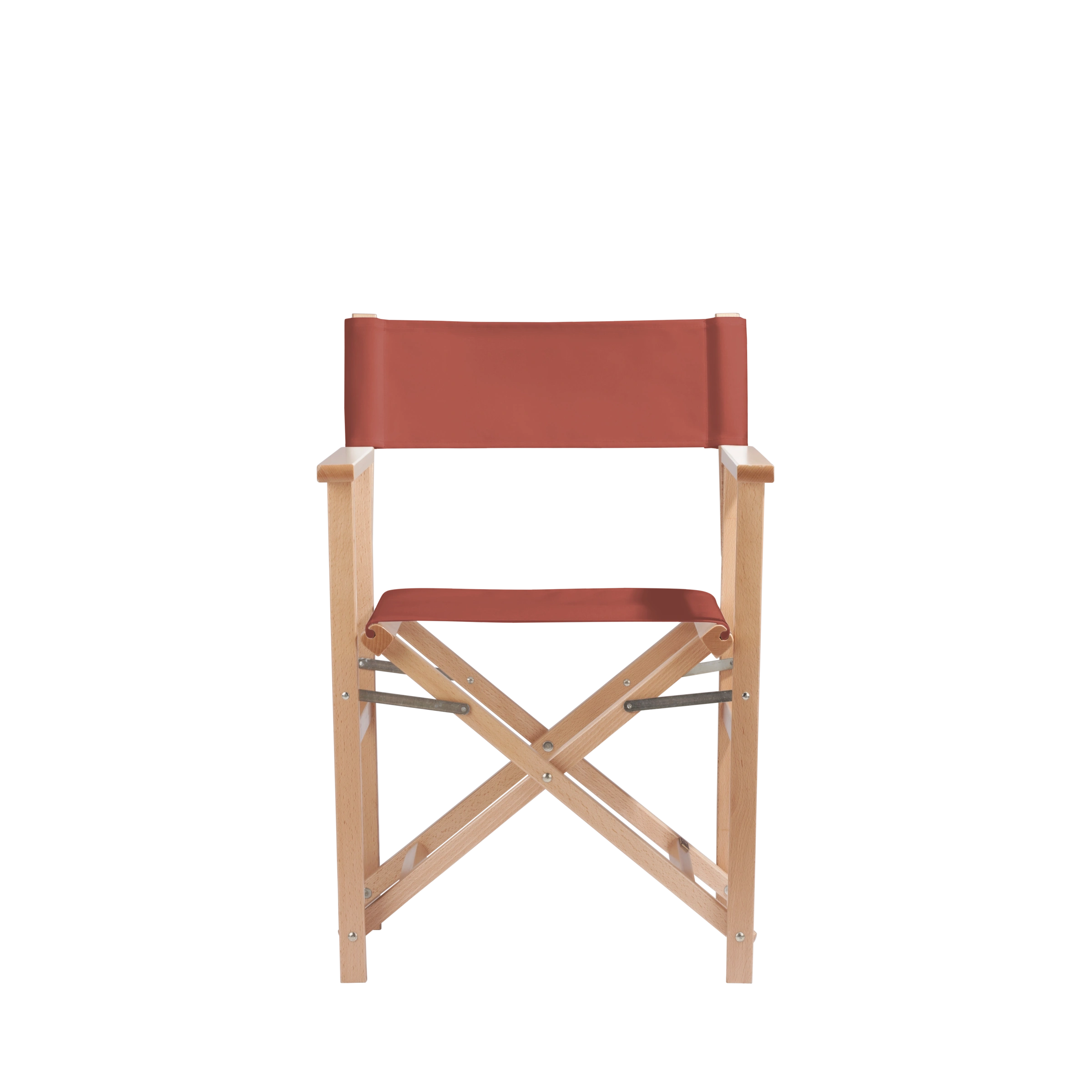 Regiestuhl Woody aus naturfarbenem Buchenholz mit Bezug in terracotta, Frontalansicht
#Classic | Set (Farbe)_terracotta