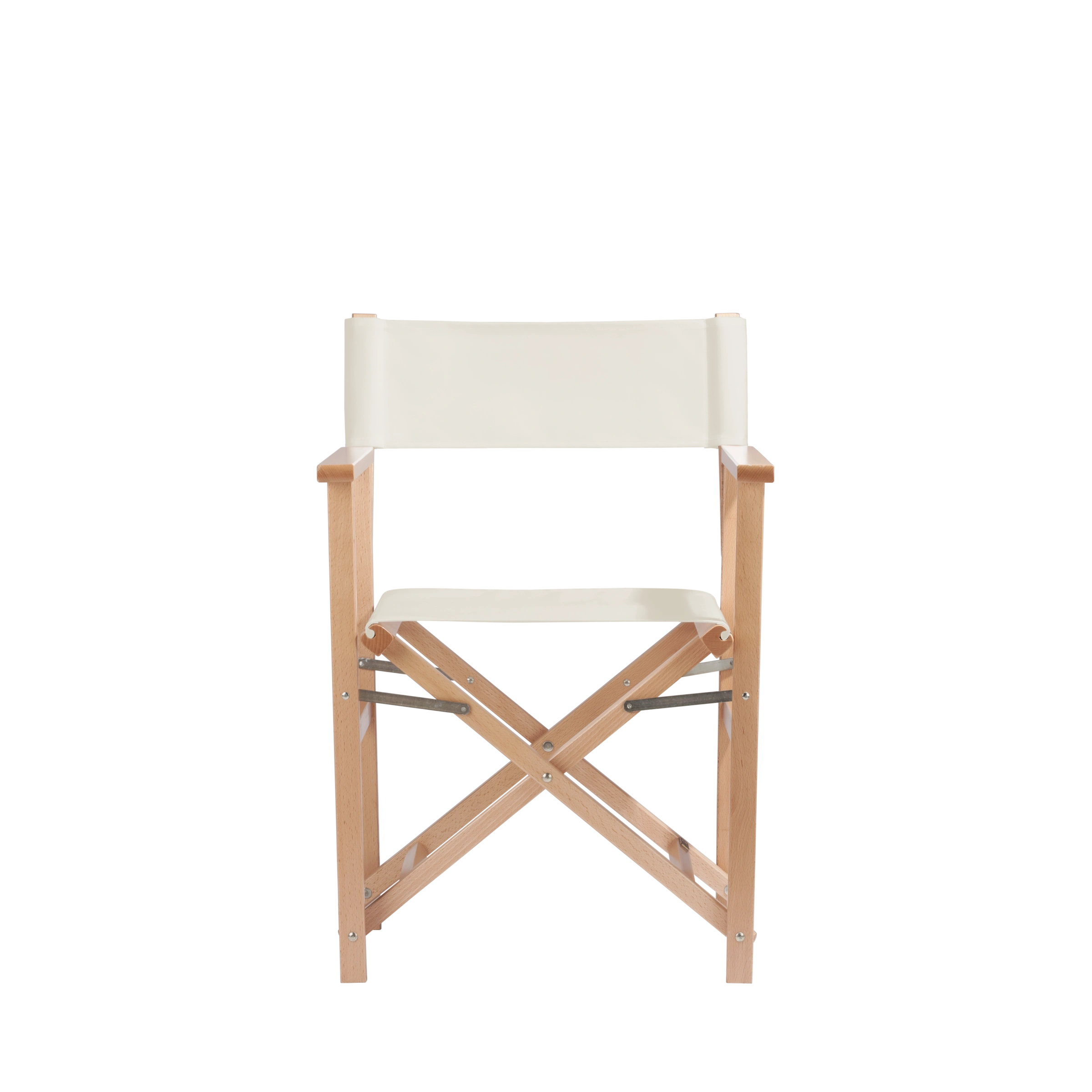 Regiestuhl Woody aus naturfarbenem Buchenholz mit weißem Bezug, Frontalansicht
#Classic | Set (Farbe)_weiß