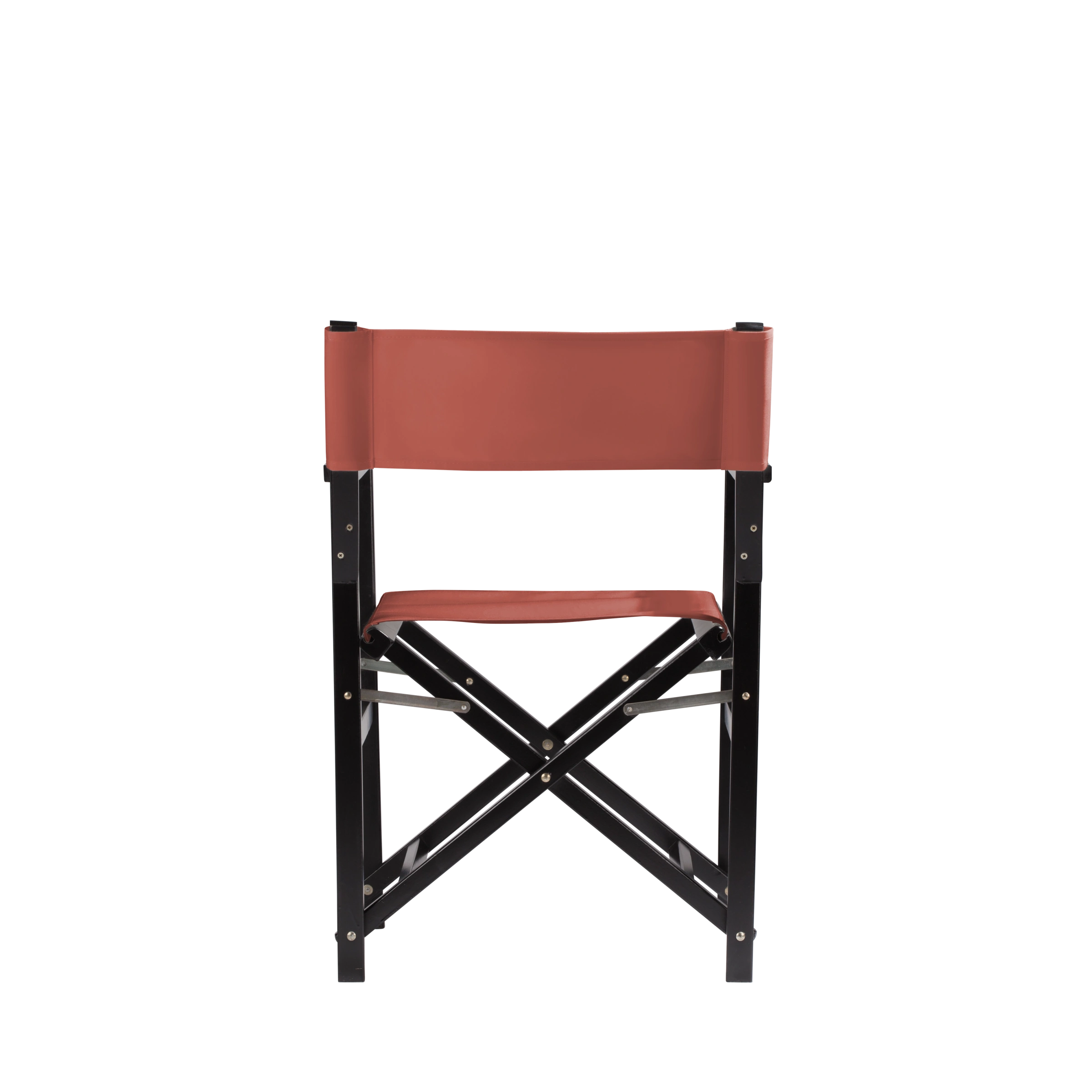 Regiestuhl Woody aus schwarzem Buchenholz mit Bezug in terracotta, Rückansicht
#Classic | Set (Farbe)_terracotta