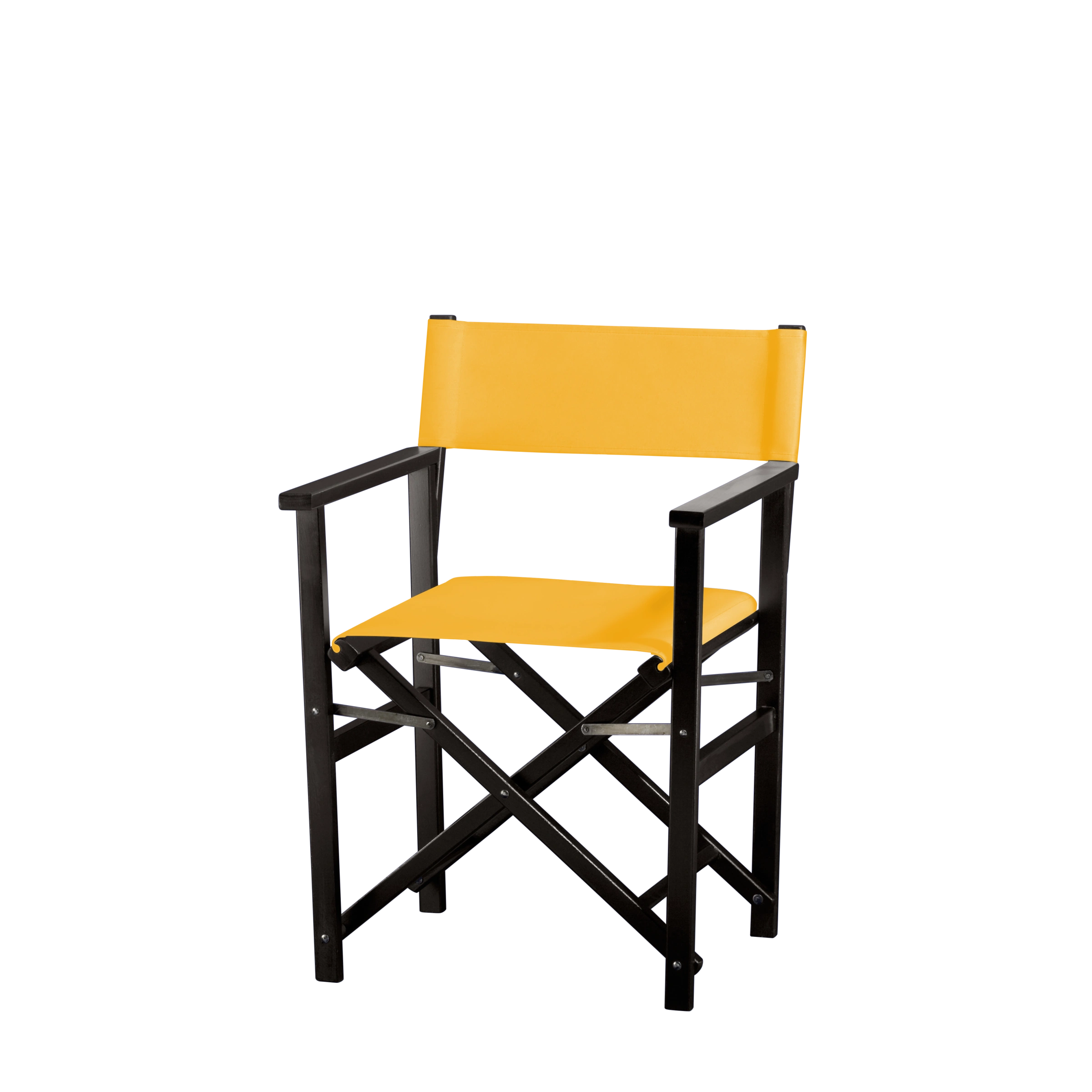 Regiestuhl Woody aus schwarzem Buchenholz mit gelbem Bezug, Seitenansicht
#Classic | Set (Farbe)_gelb