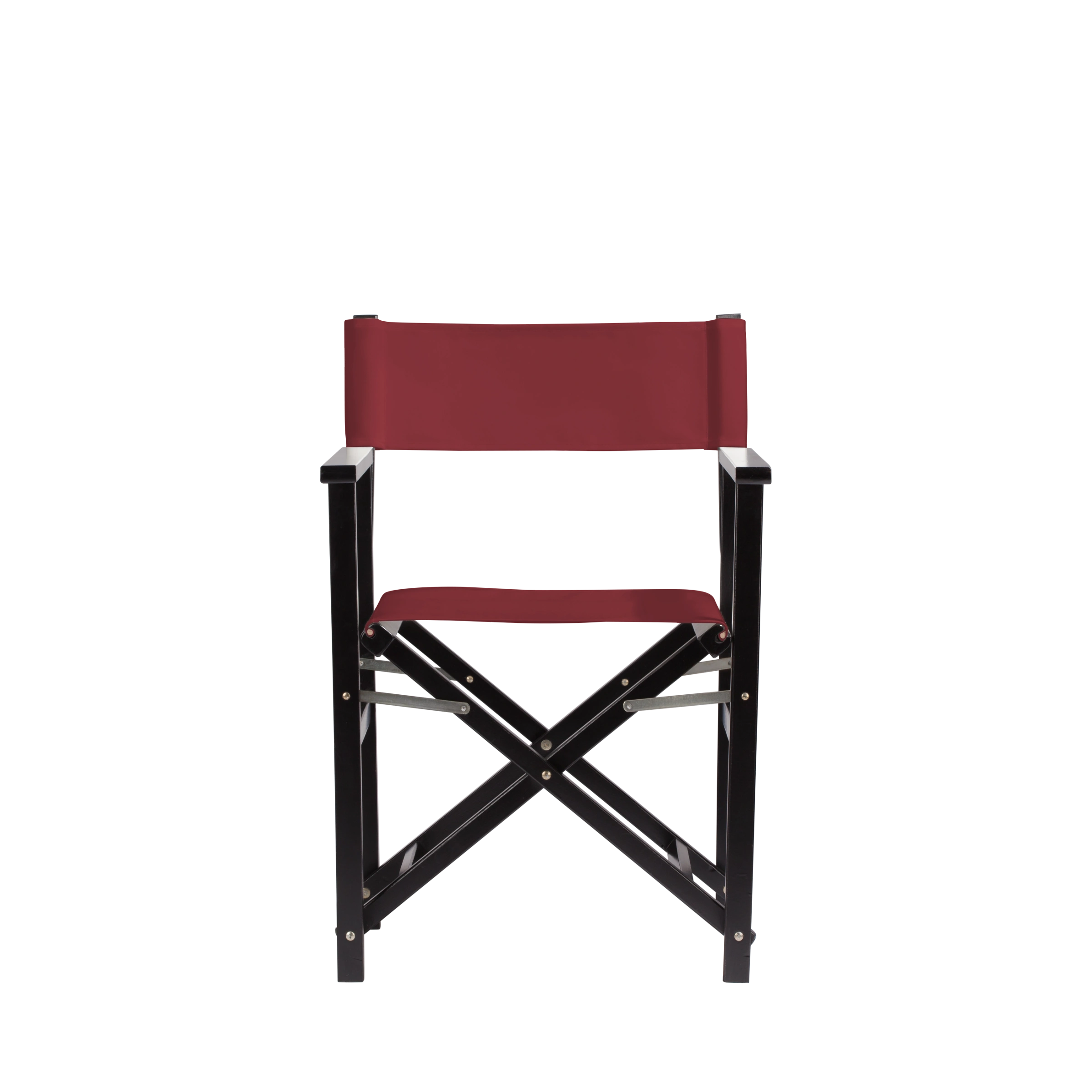 Regiestuhl Woody aus schwarzem Buchenholz mit Bezug in bordeaux, Frontalansicht
#Classic | Set (Farbe)_bordeaux