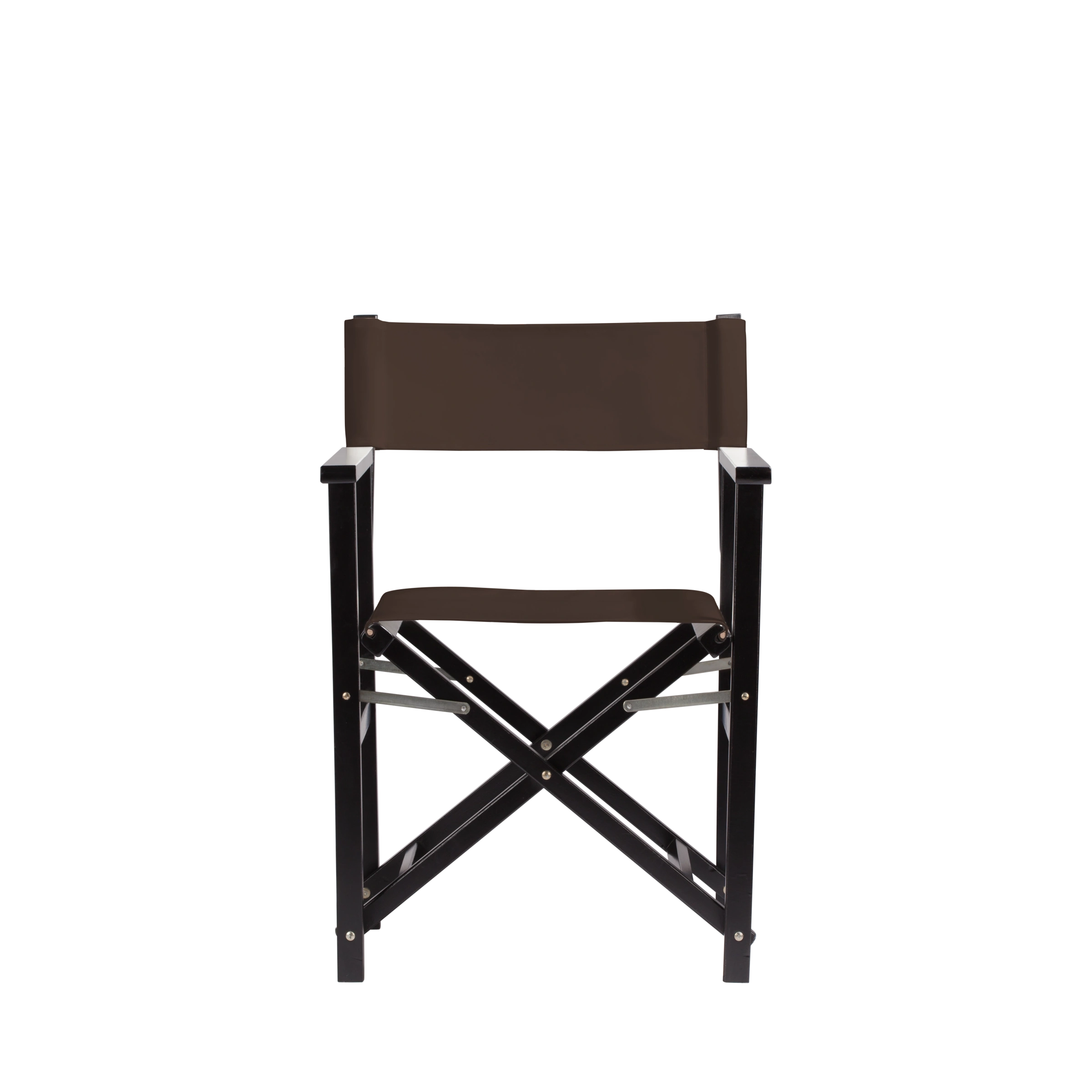 Regiestuhl Woody aus schwarzem Buchenholz mit Bezug in caffé, Frontalansicht
#Classic | Set (Farbe)_caffé