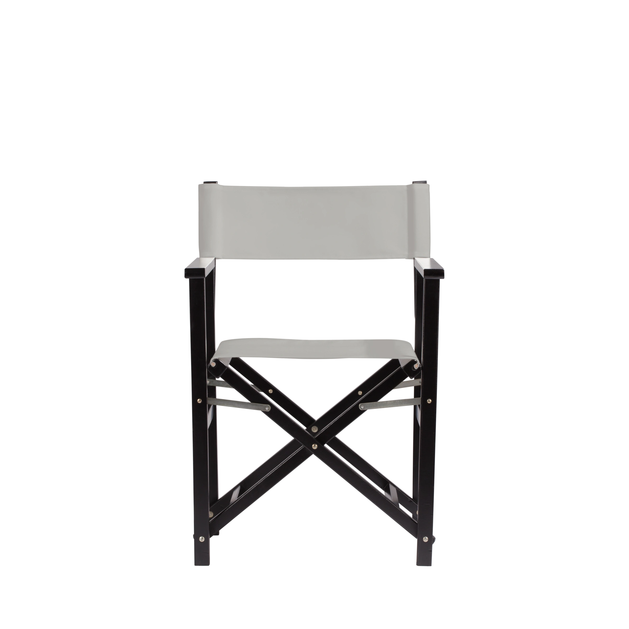 Regiestuhl Woody aus schwarzem Buchenholz mit hellgrauem Bezug, Frontalansicht
#Classic | Set (Farbe)_hellgrau