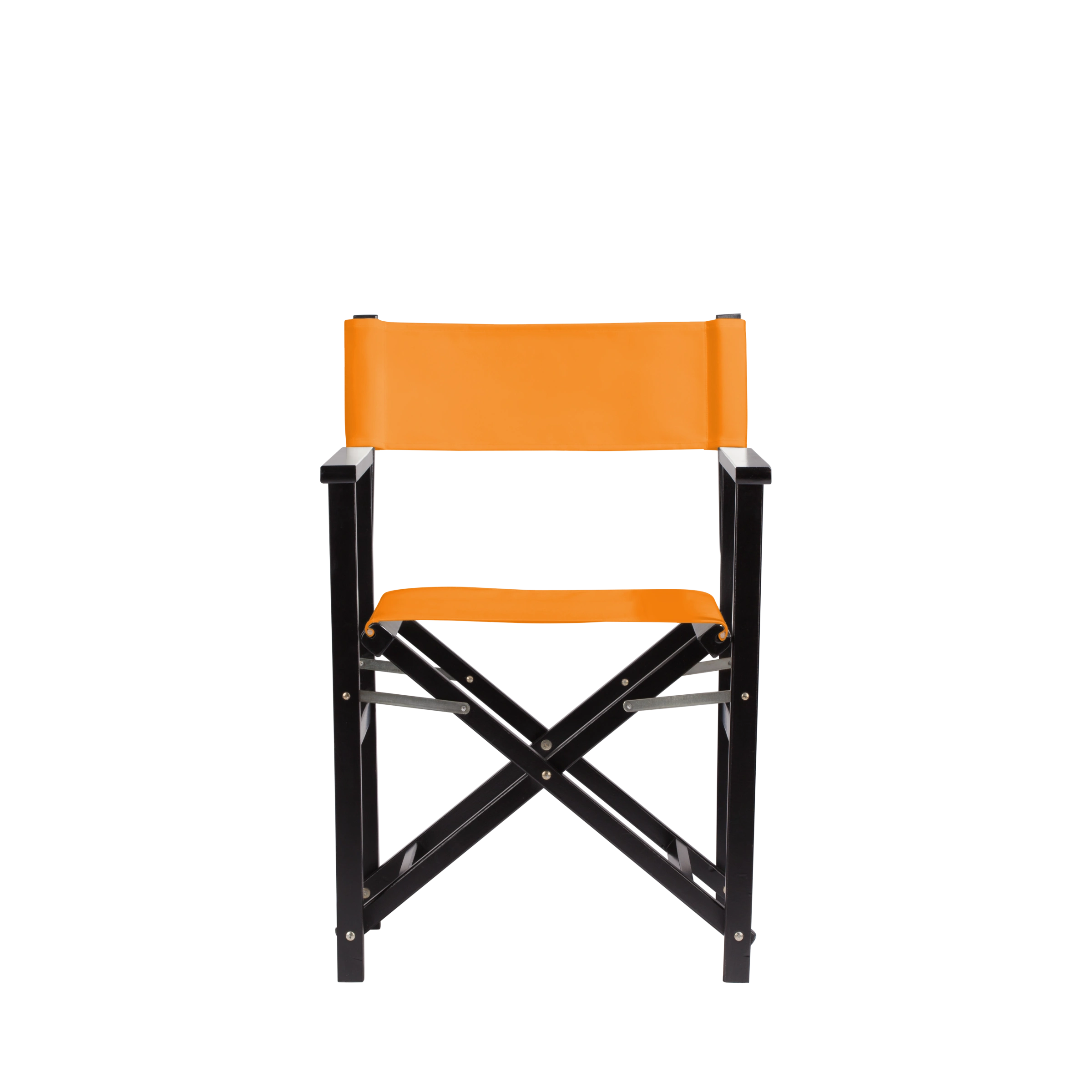 Regiestuhl Woody aus schwarzem Buchenholz mit Bezug in mandarine, Frontalansicht
#Classic | Set (Farbe)_mandarine