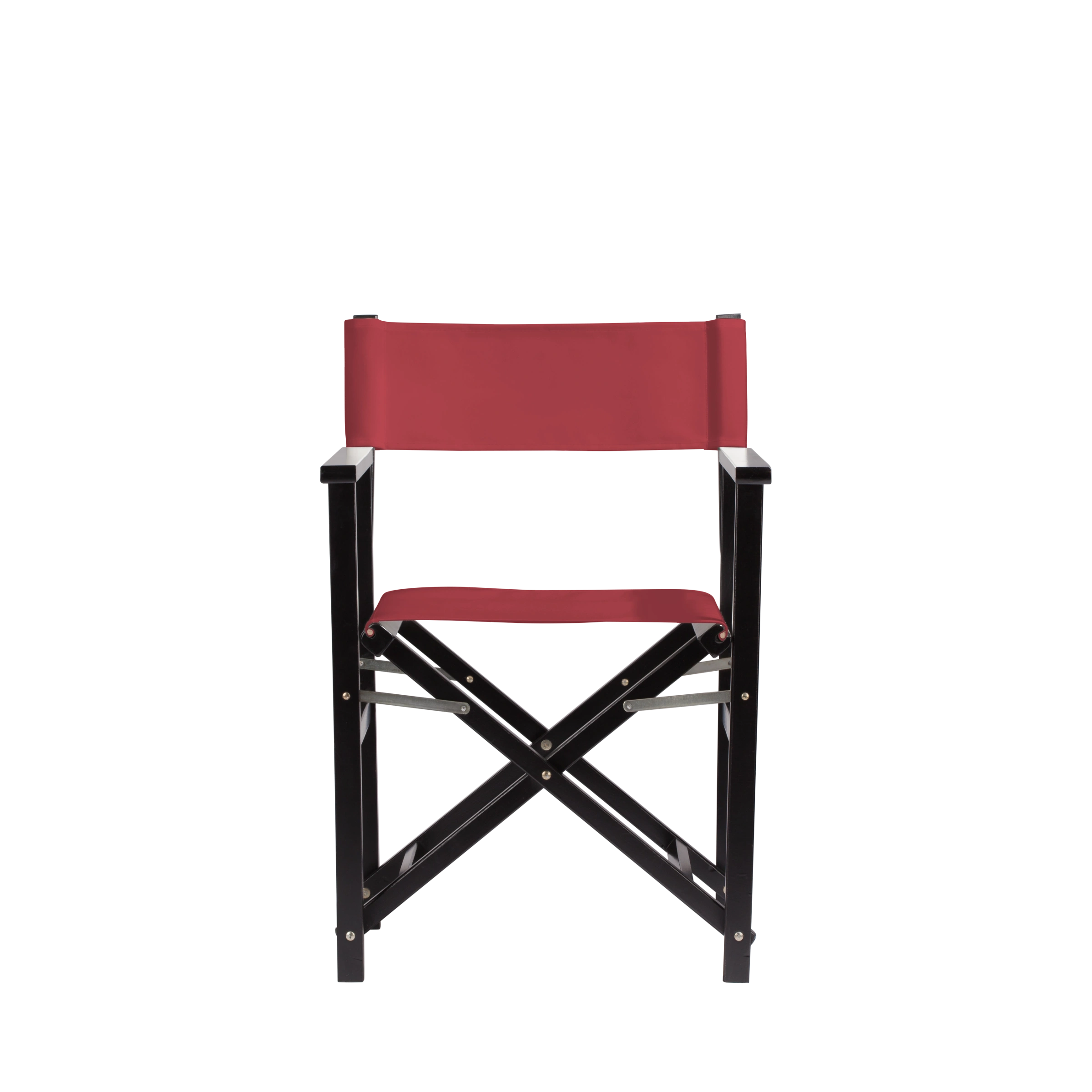 Regiestuhl Woody aus schwarzem Buchenholz mit rotem Bezug, Frontalansicht
#Classic | Set (Farbe)_rot