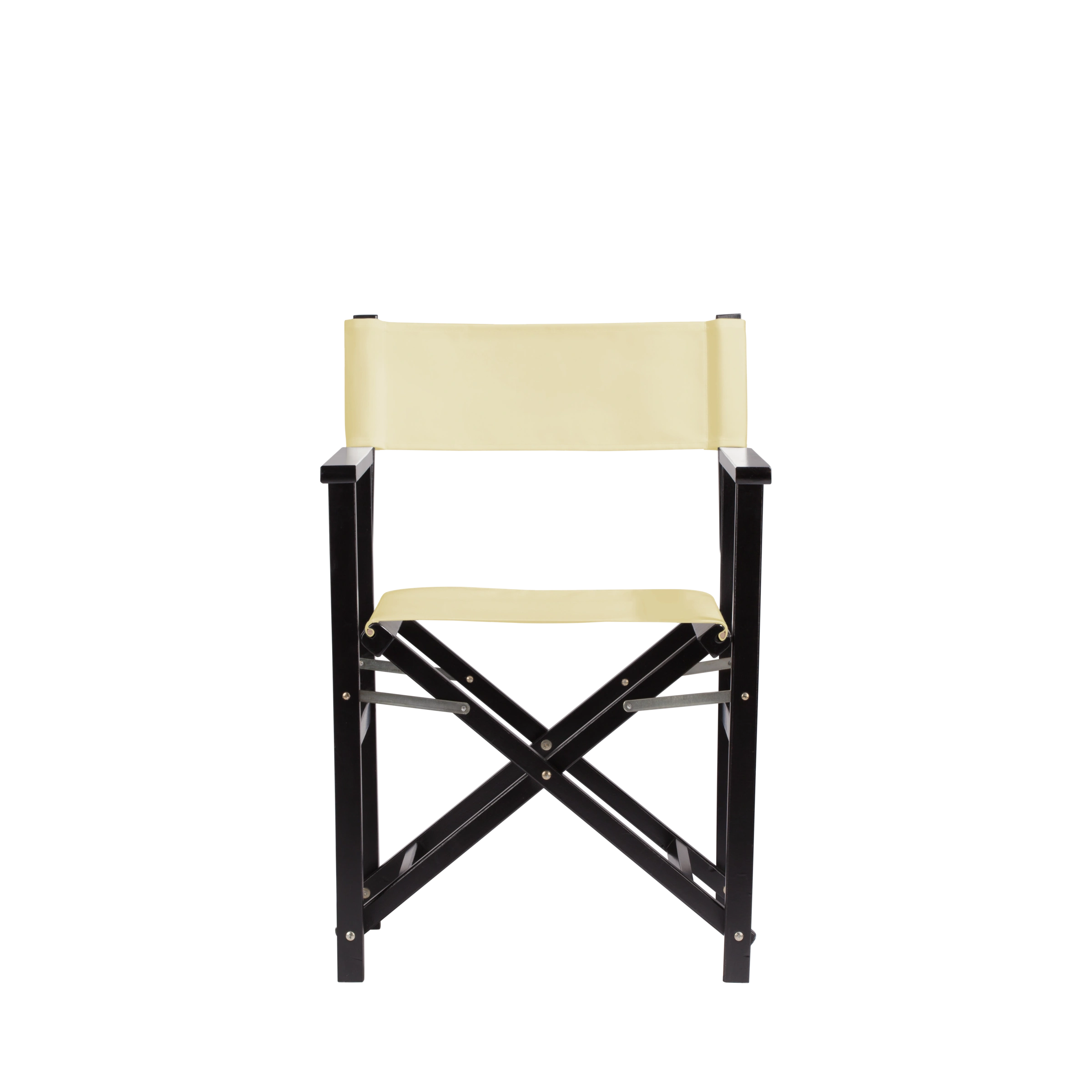 Regiestuhl Woody aus schwarzem Buchenholz mit Bezug in vanille, Frontansicht
#Classic | Set (Farbe)_vanille