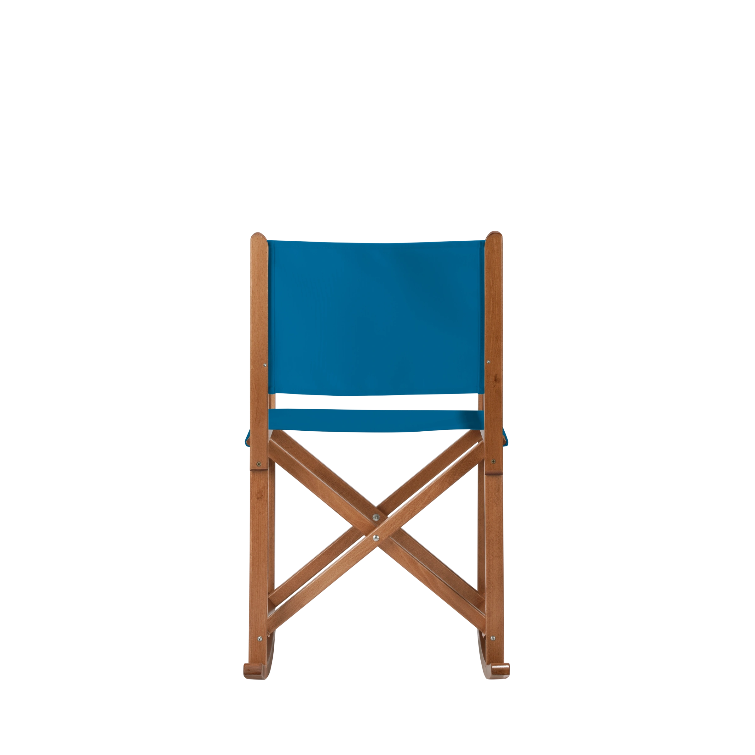 Schaukelstuhl Helmut aus brandyfarbenem Buchenholz mit blauem Bezug, Rückansicht
#Swing | Set (Farbe)_blau