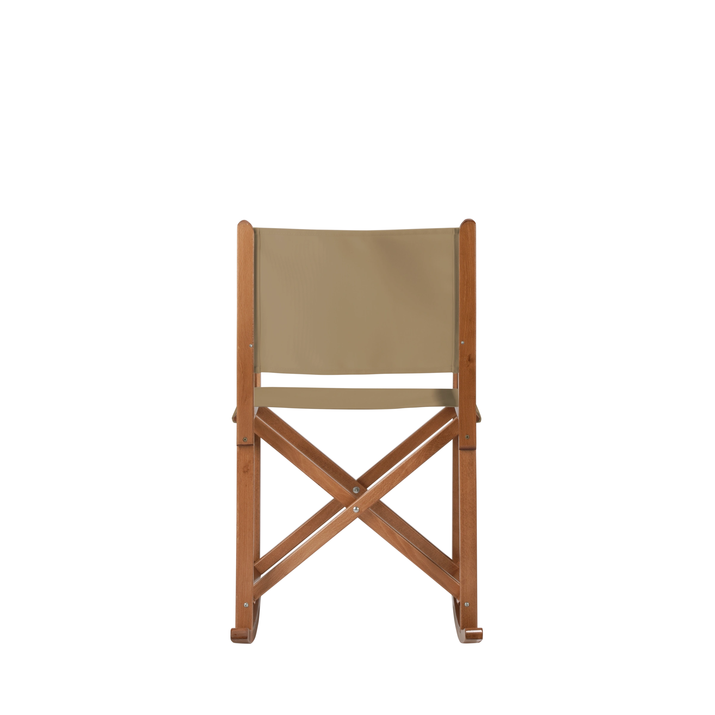 Schaukelstuhl Helmut aus brandyfarbenem Buchenholz mit Bezug in grau-beige, Rückansicht
#Swing | Set (Farbe)_grau-beige