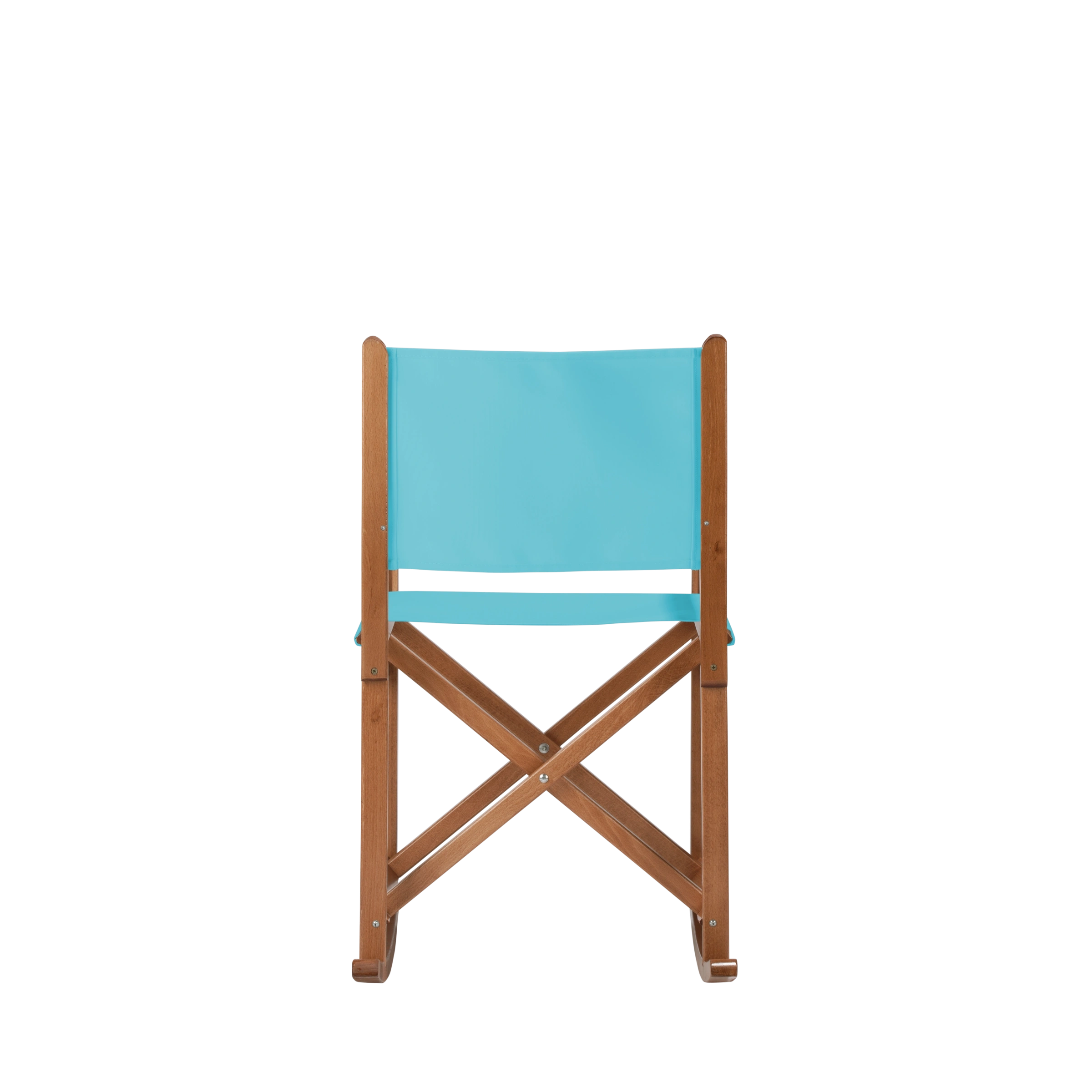 Schaukelstuhl Helmut aus brandyfarbenem Buchenholz mit hellblauem Bezug, Rückansicht
#Swing | Set (Farbe)_hellblau