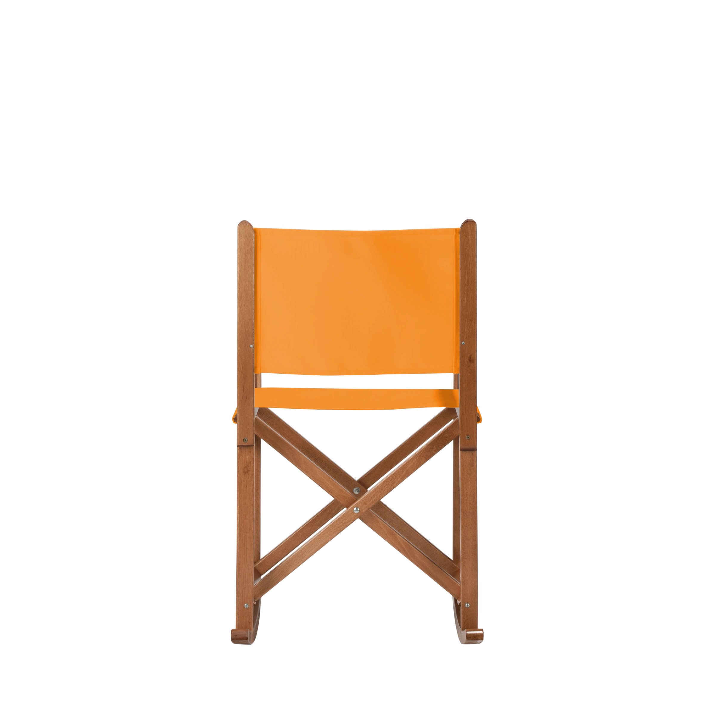 Schaukelstuhl Helmut aus brandyfarbenem Buchenholz mit Bezug in mandarine, Rückansicht
#Swing | Set (Farbe)_mandarine