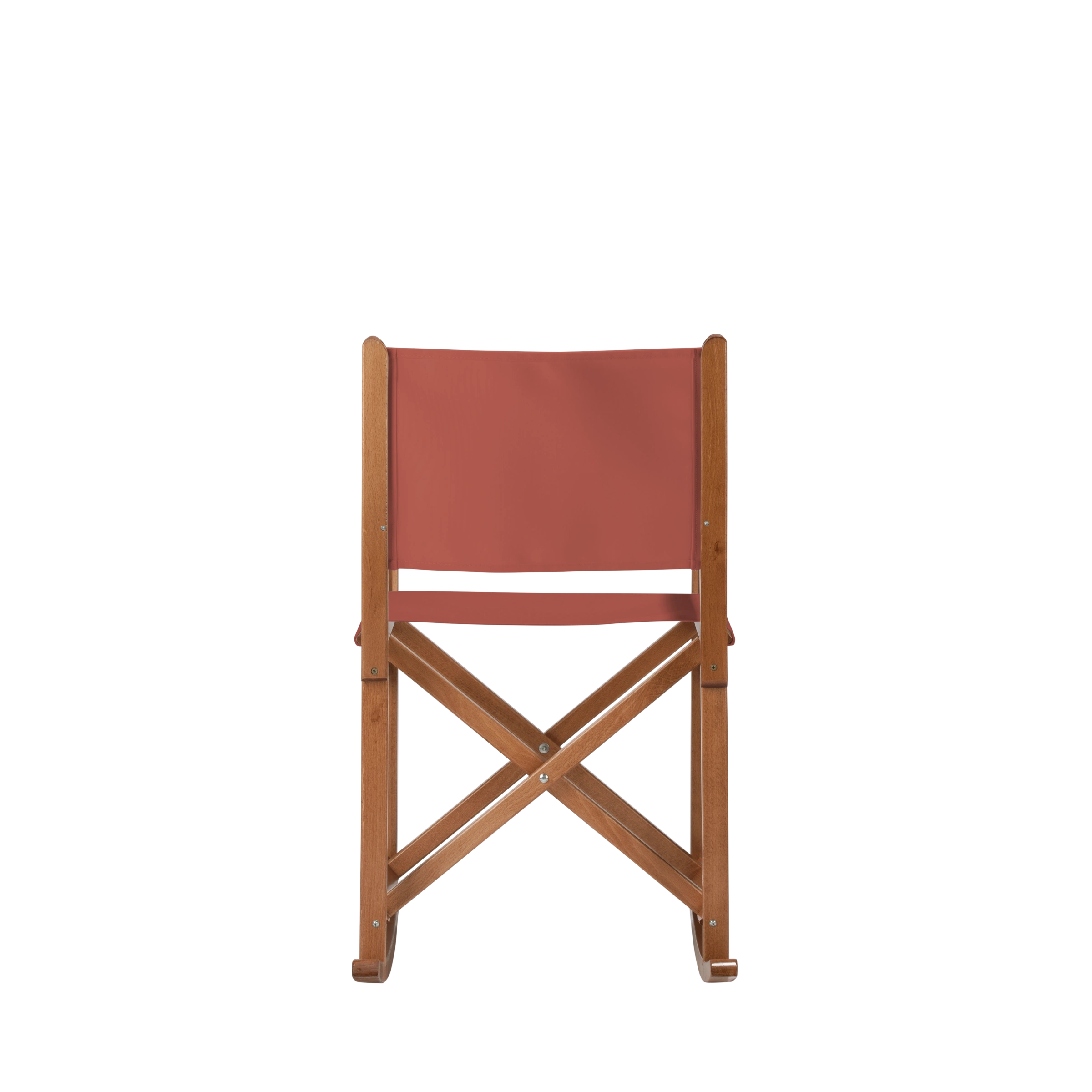 Schaukelstuhl Helmut aus brandyfarbenem Buchenholz mit Bezug in terracotta, Rückansicht
#Swing | Set (Farbe)_terracotta