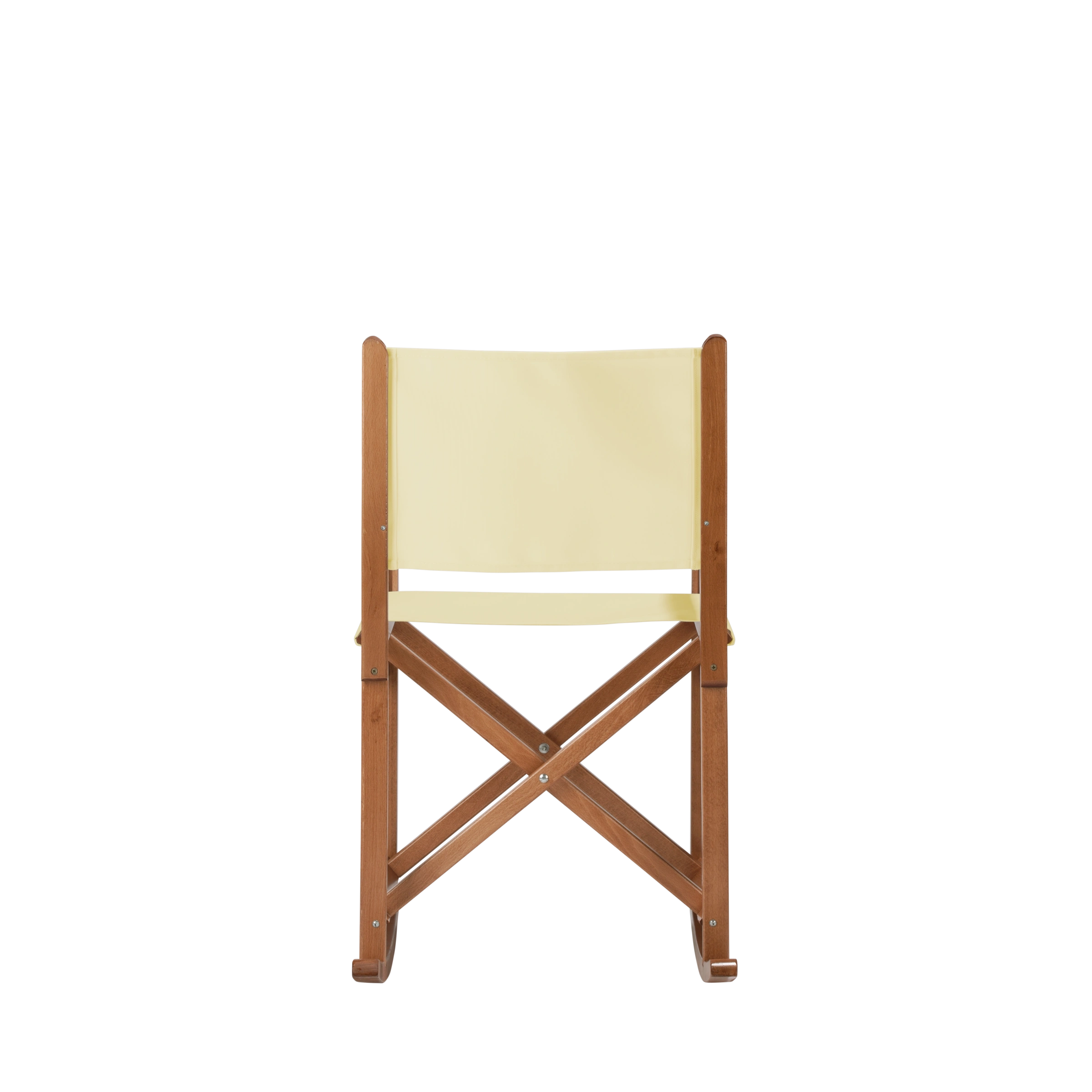 Schaukelstuhl Helmut aus brandyfarbenem Buchenholz mit Bezug in vanille, Rückansicht
#Swing | Set (Farbe)_vanille