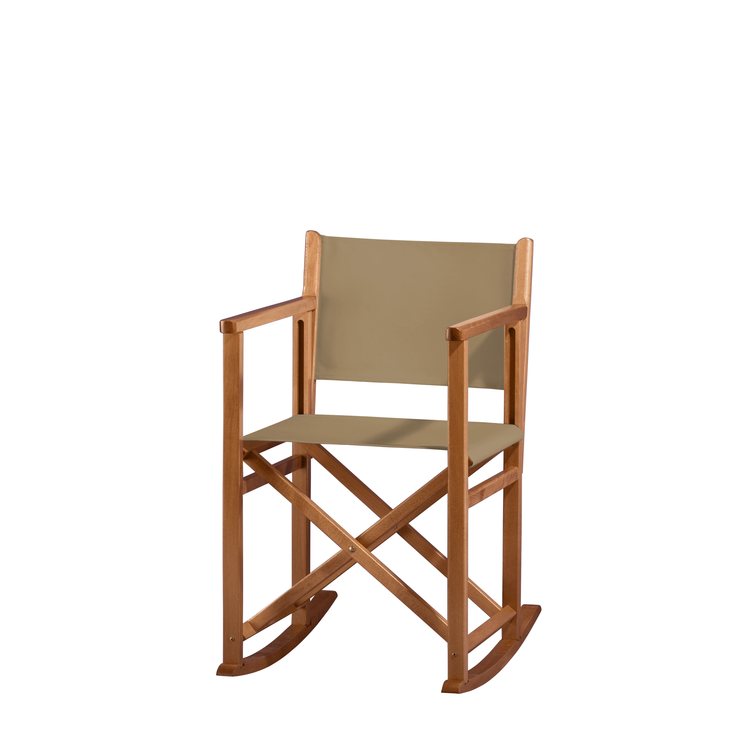 Schaukelstuhl Helmut aus brandyfarbenem Buchenholz mit Bezug in grau-beige, Seitenansicht
#Swing | Set (Farbe)_grau-beige