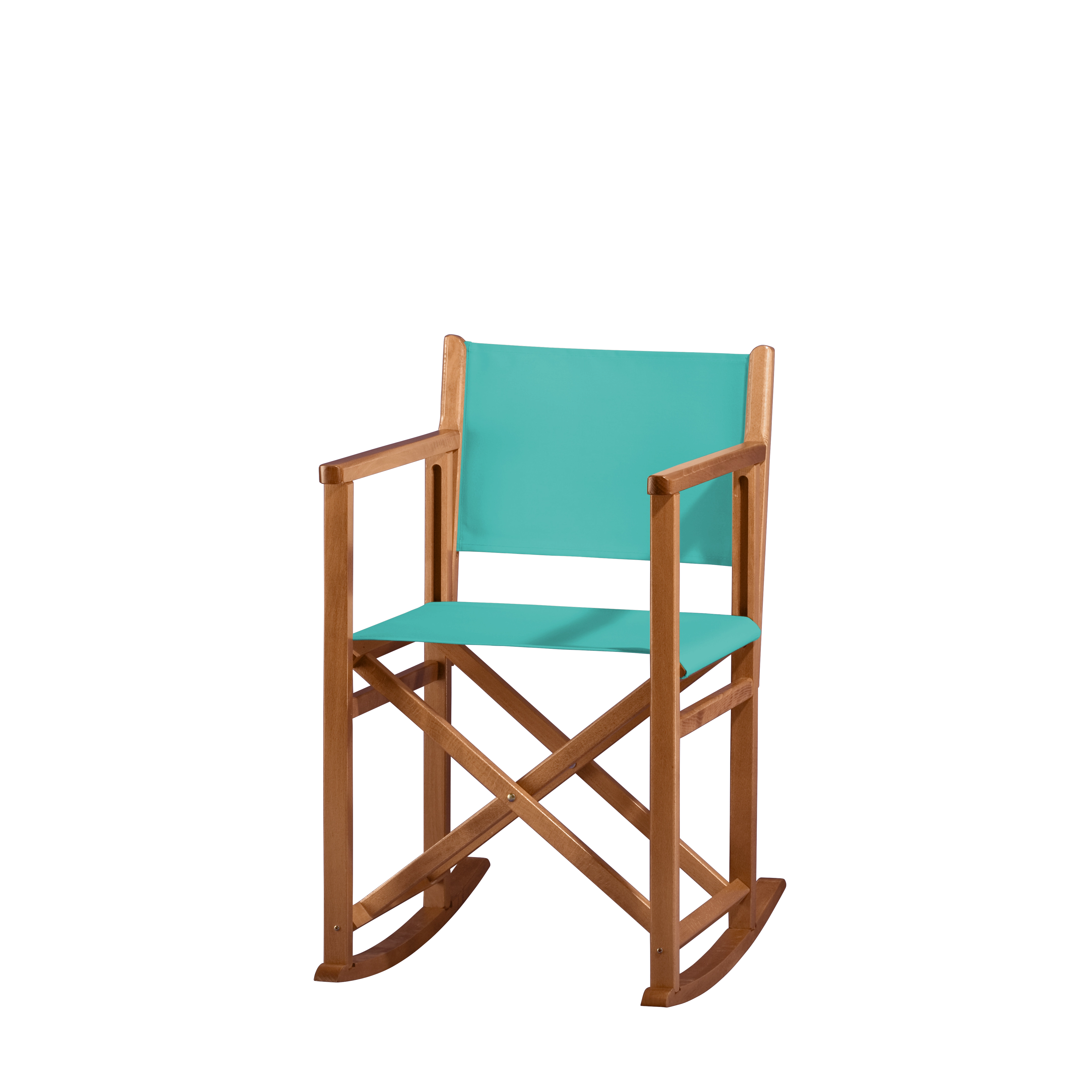 Schaukelstuhl Helmut aus brandyfarbenem Buchenholz mit türkisem Bezug, Seitenansicht
#Swing | Set (Farbe)_türkis