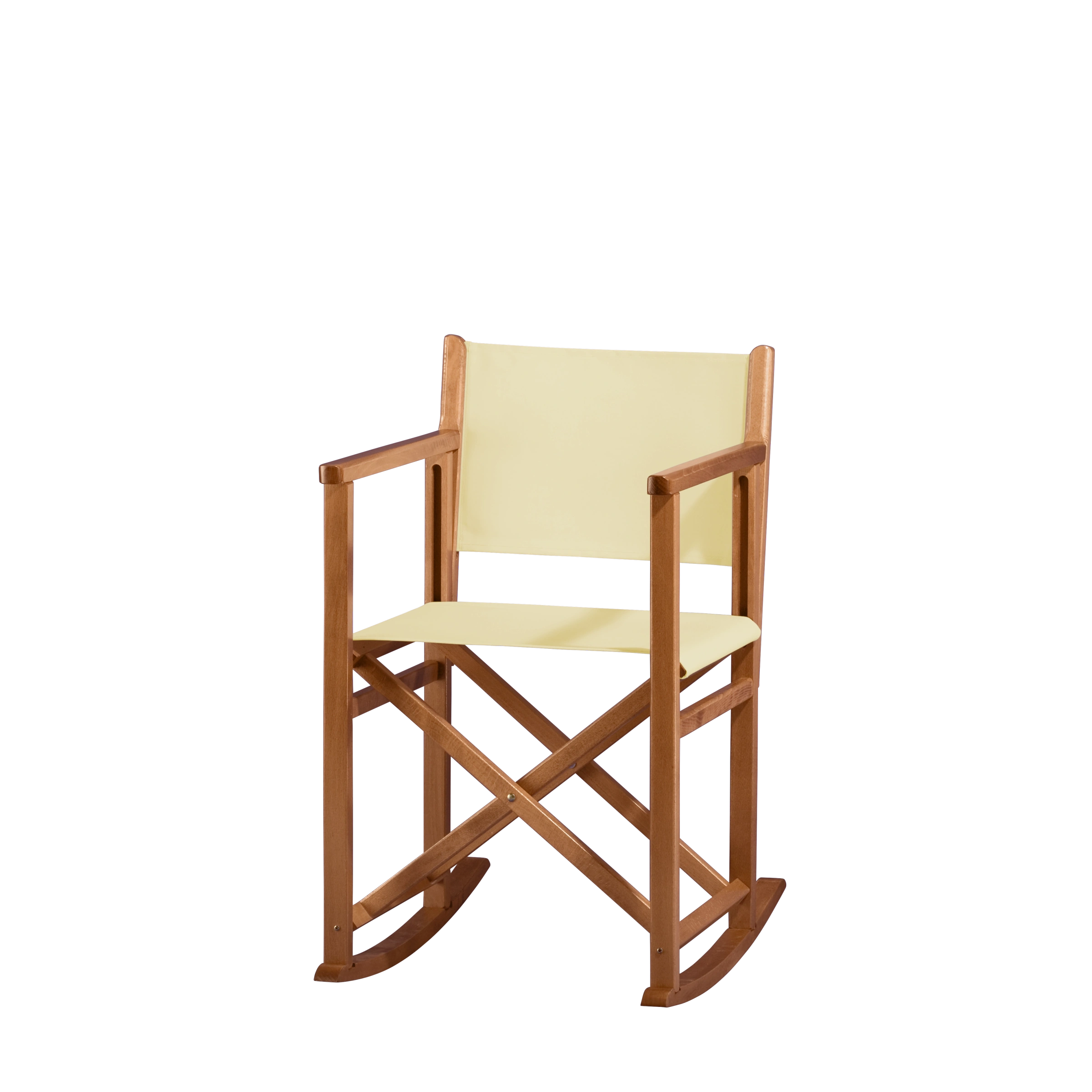 Schaukelstuhl Helmut aus brandyfarbenem Buchenholz mit Bezug in vanille, Seitenansicht
#Swing | Set (Farbe)_vanille