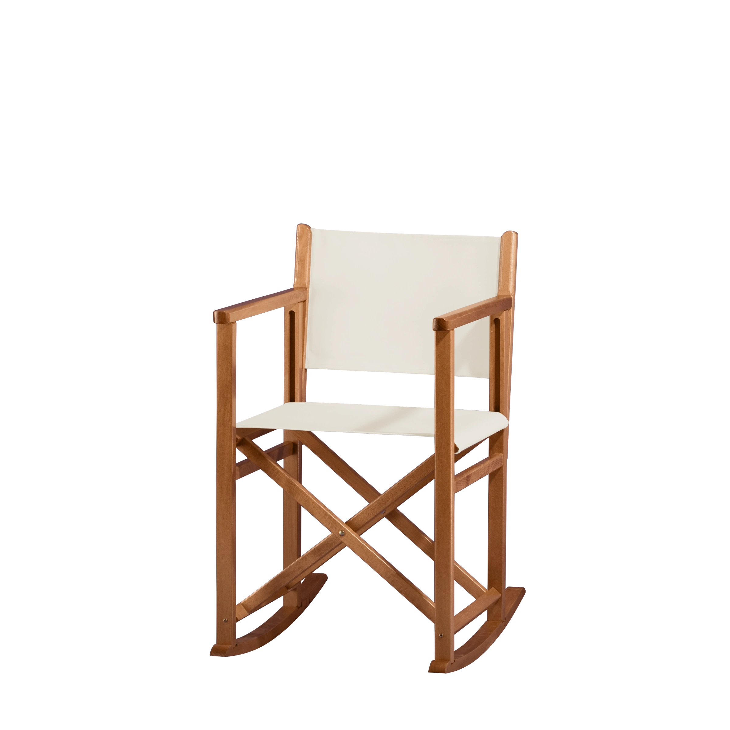 Schaukelstuhl Helmut aus brandyfarbenem Buchenholz mit weißem Bezug, Seitenansicht
#Swing | Set (Farbe)_weiß