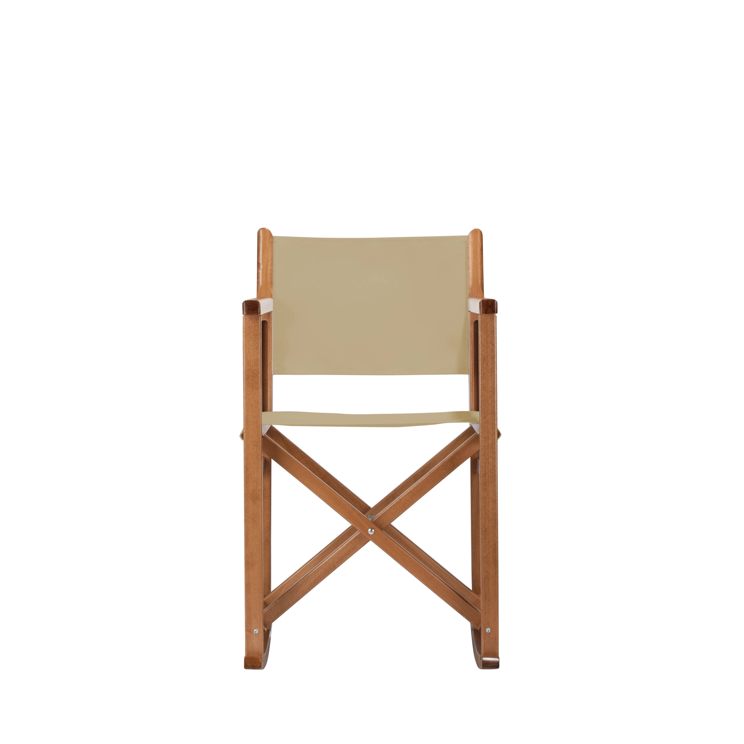 Schaukelstuhl Helmut aus brandyfarbenem Buchenholz mit Bezug in beige, Frontalansicht
#Swing | Set (Farbe)_beige