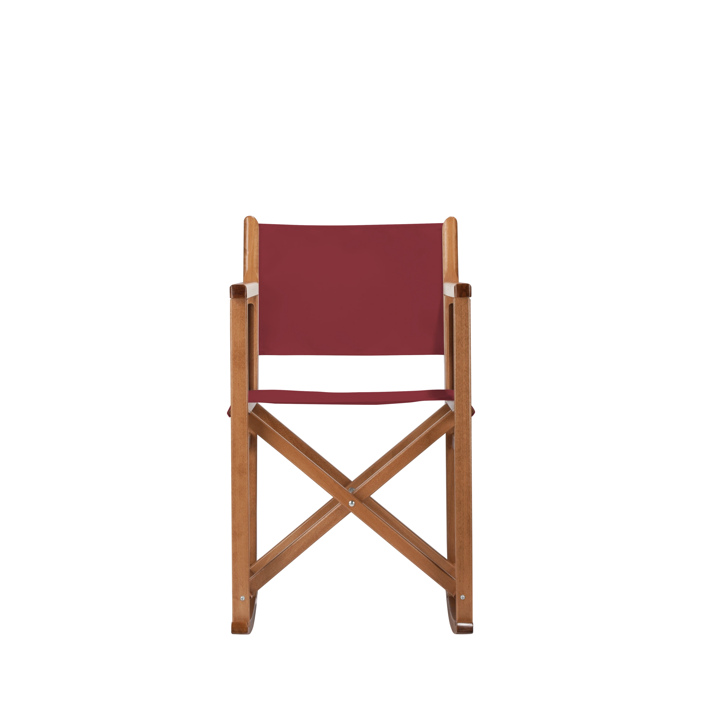 Schaukelstuhl Helmut aus brandyfarbenem Buchenholz mit Bezug in bordeaux, Frontalansicht
#Swing | Set (Farbe)_bordeaux