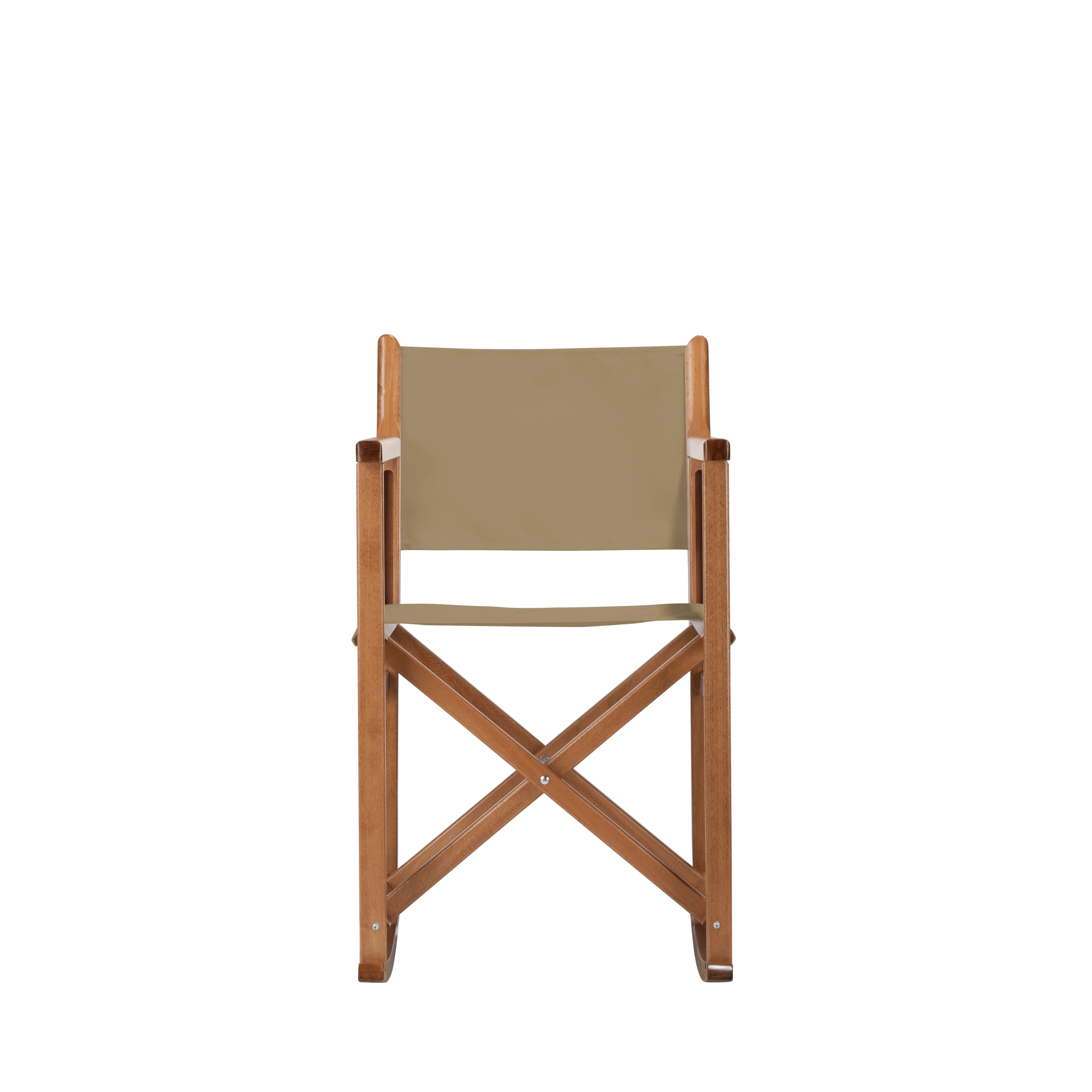 Schaukelstuhl Helmut aus brandyfarbenem Buchenholz mit Bezug in grau-beige, Frontalansicht
#Swing | Set (Farbe)_grau-beige