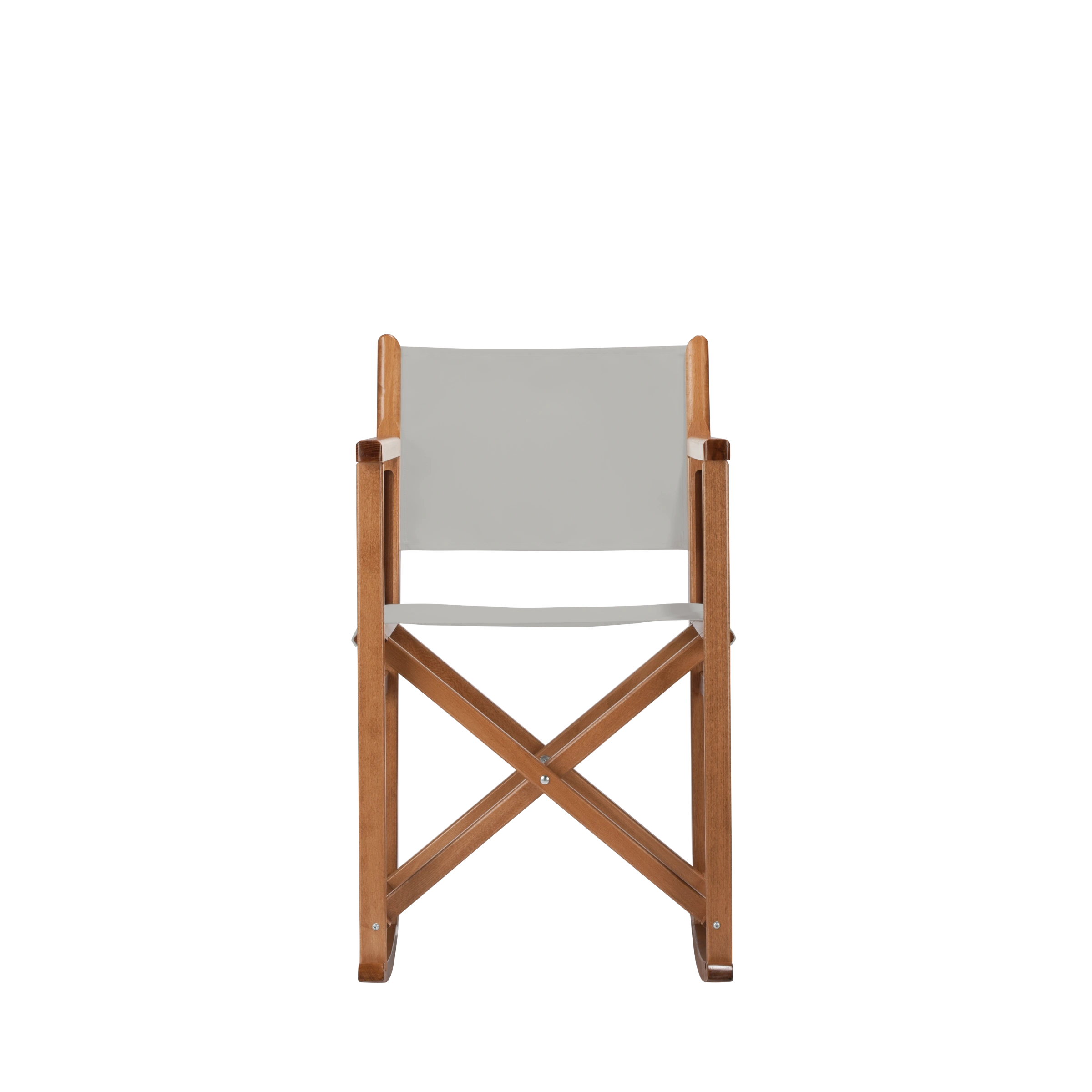 Schaukelstuhl Helmut aus brandyfarbenem Buchenholz mit hellgrauem Bezug, Frontalansicht
#Swing | Set (Farbe)_hellgrau