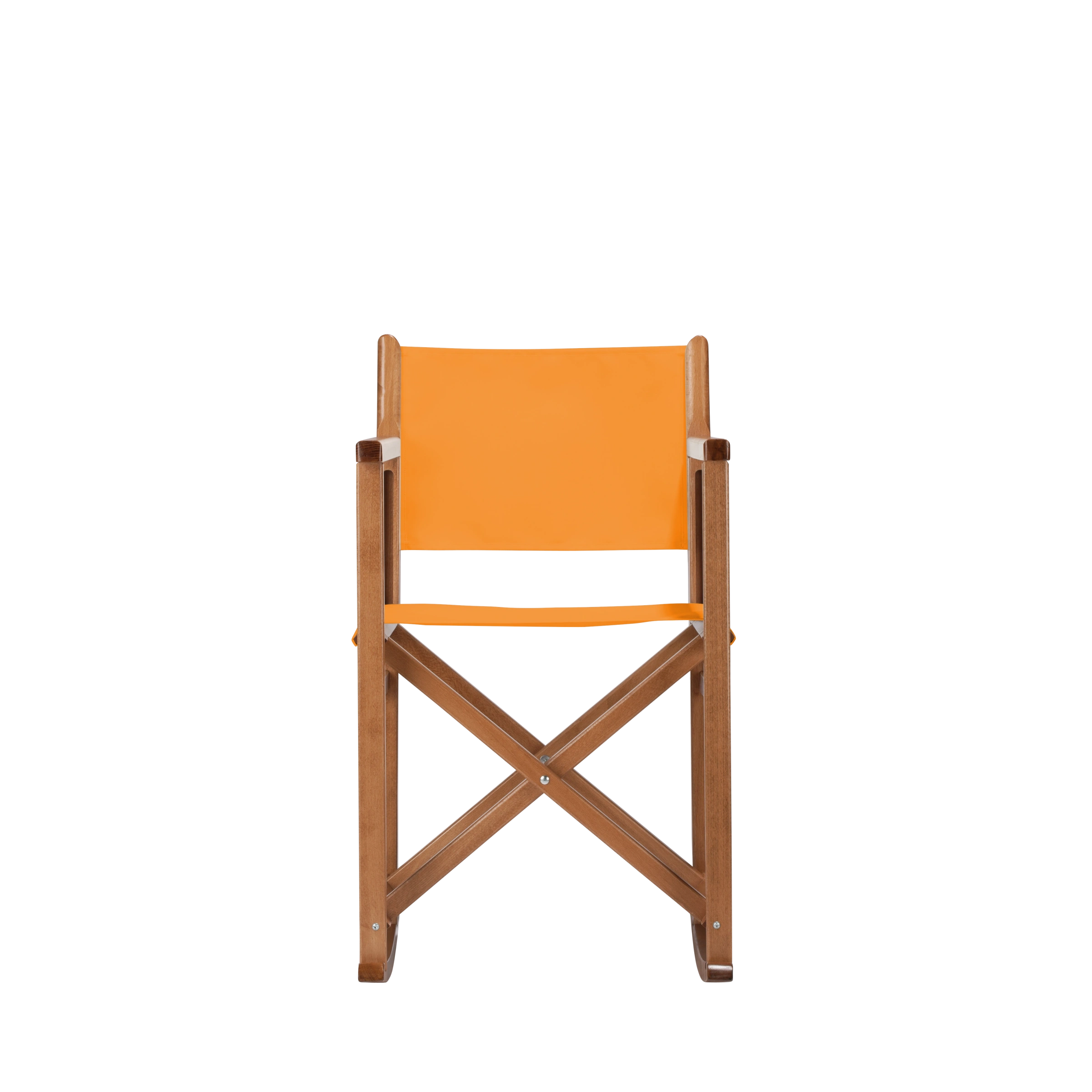 Schaukelstuhl Helmut aus brandyfarbenem Buchenholz mit Bezug in mandarine, Frontalansicht
#Swing | Set (Farbe)_mandarine