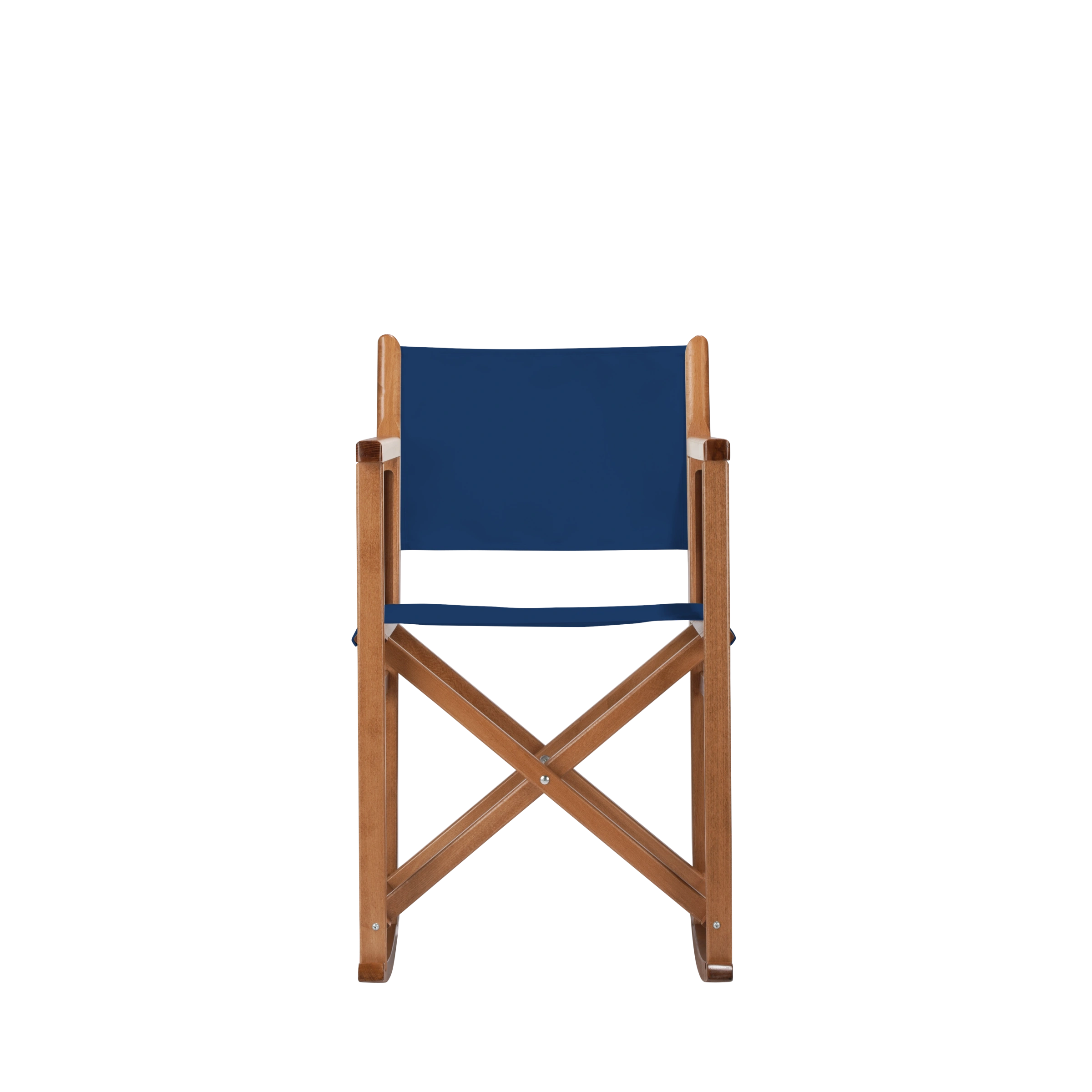 Schaukelstuhl Helmut aus brandyfarbenem Buchenholz mit Bezug in marine, Frontalansicht
#Swing | Set (Farbe)_marine