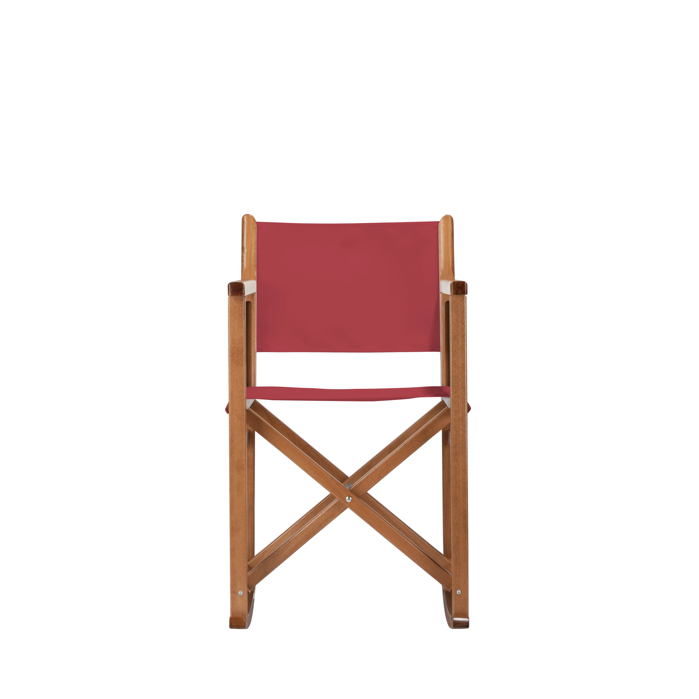 Schaukelstuhl Helmut aus brandyfarbenem Buchenholz mit rotem Bezug, Frontalansicht
#Swing | Set (Farbe)_rot